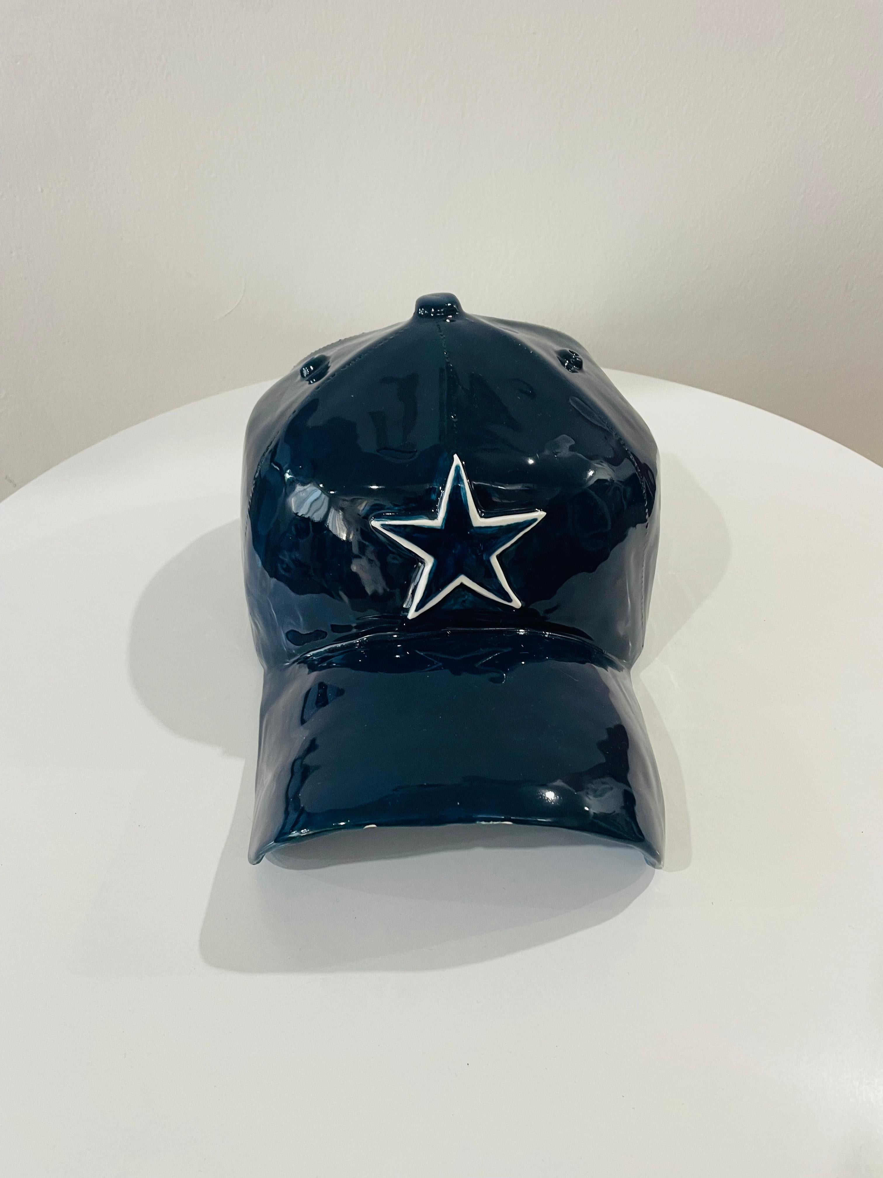 Dallas Cowboys ceramic cap sculpture - figurative sculpture - Pop Art Sculpture by Yael Yanay