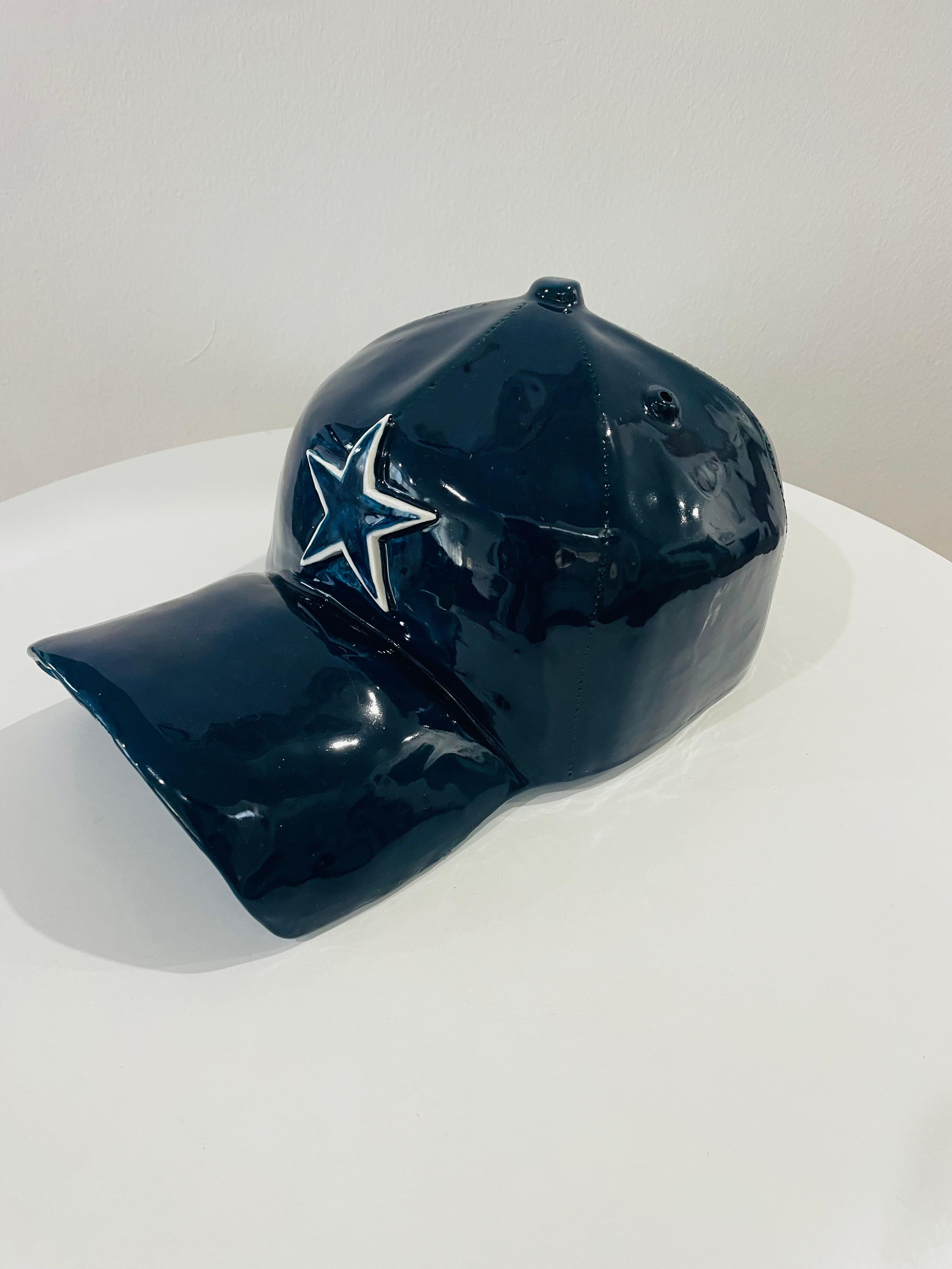 Dallas Cowboys ceramic cap sculpture - figurative sculpture - Gray Still-Life Sculpture by Yael Yanay