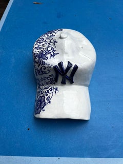 Empire Blue Ceramic NY Yankees cap sculpture - figurative sculpture