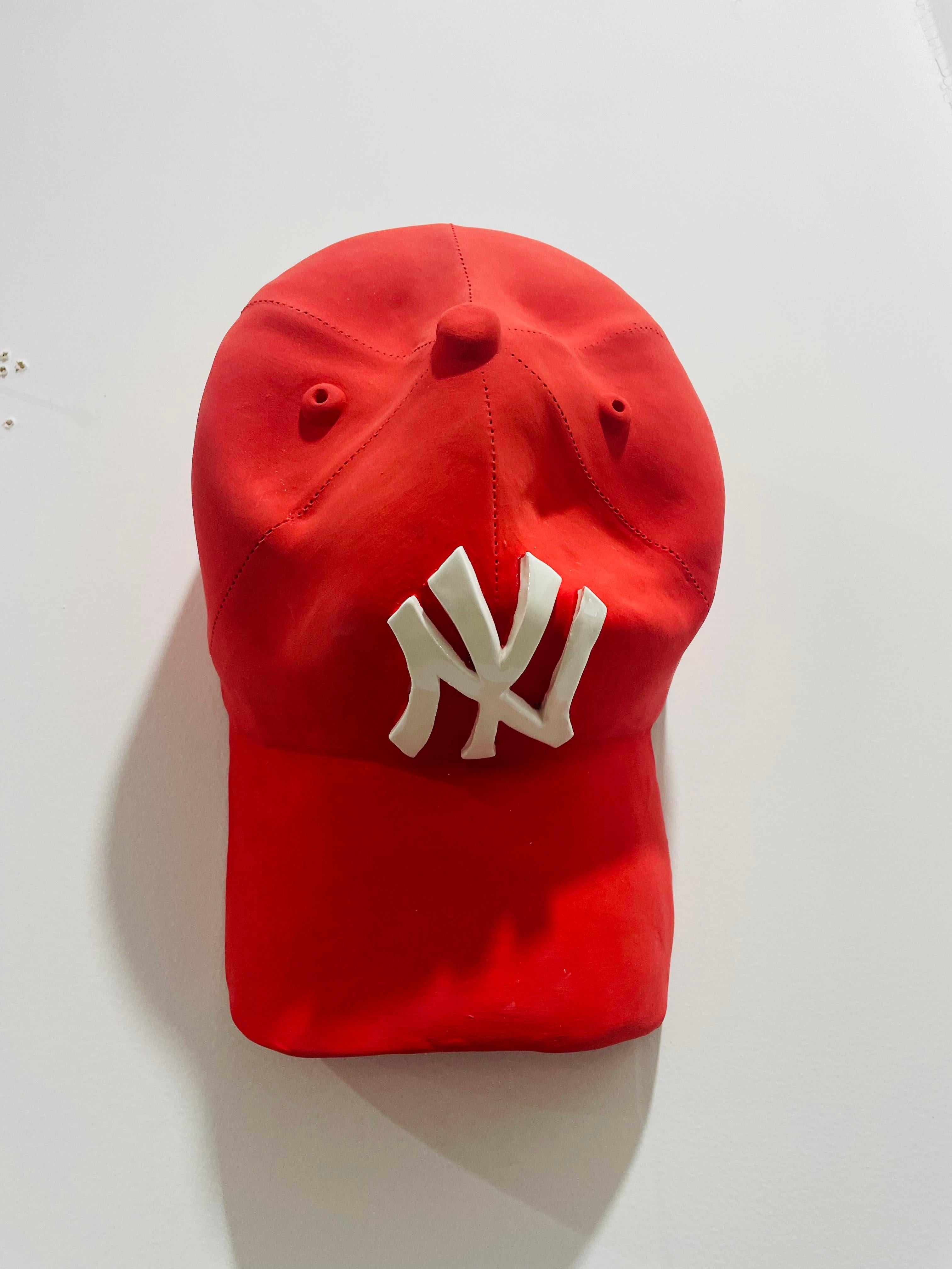 NY Yankees ceramic cap sculpture (red) - figurative sculpture For Sale 3