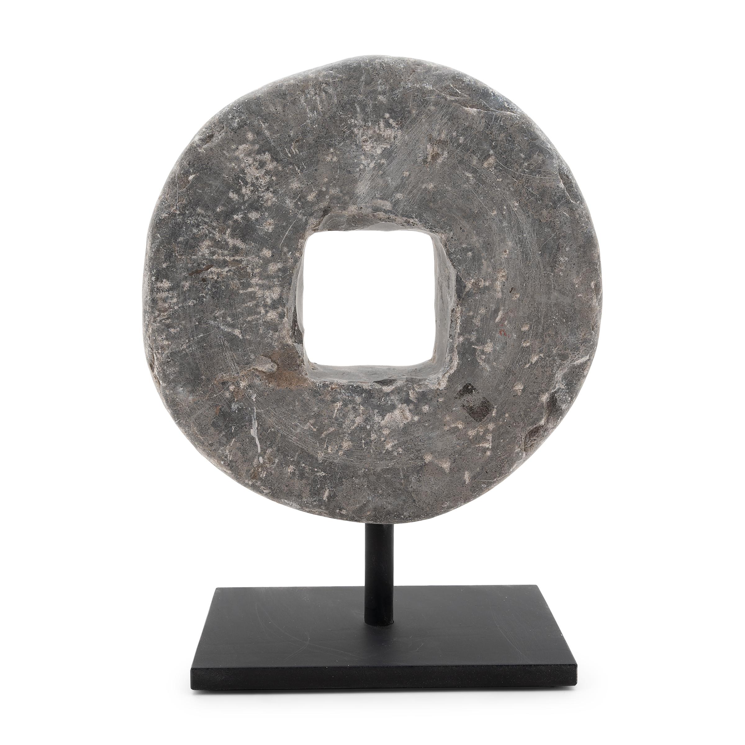 Qing Chinese Prosperity Stone Disc, circa 1900 For Sale