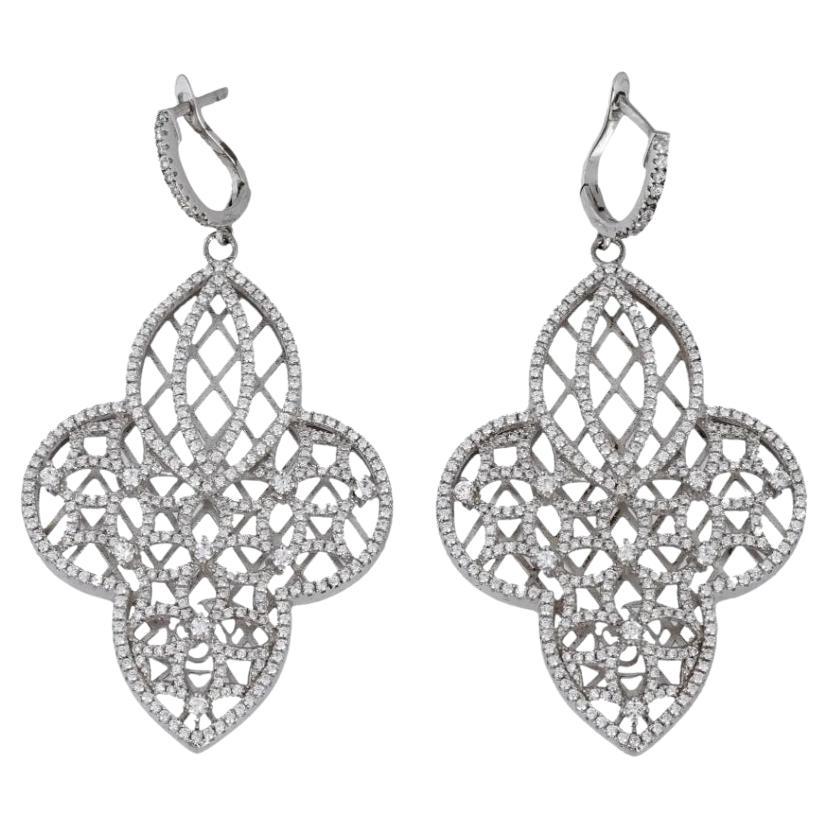 Yagi Sterling Silver And Diamond Dangle Earrings For Sale