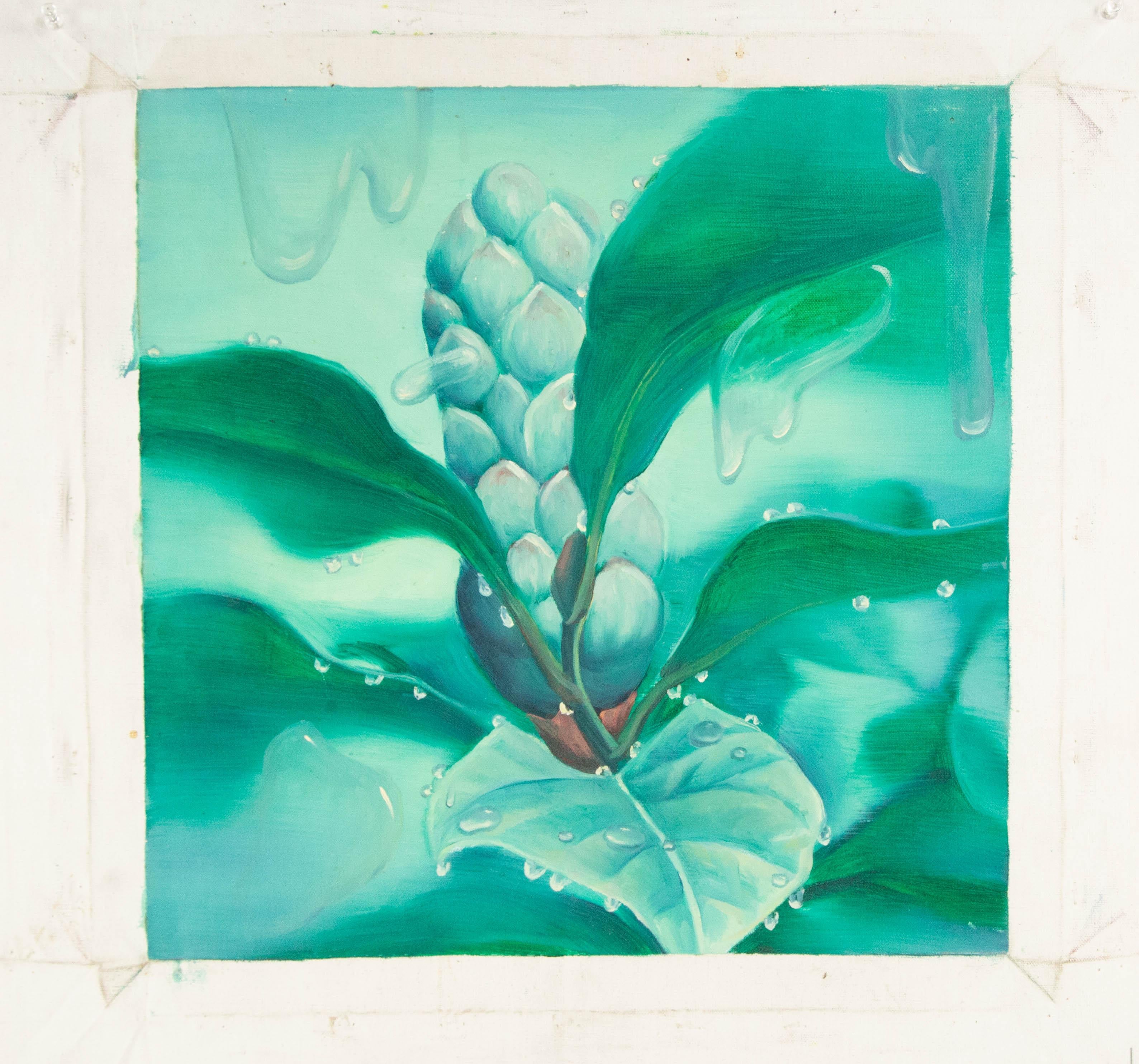 Yahong Teng Floral Original Ölgemälde auf Leinwand „Mulberry Flower - Green“ im Angebot 7