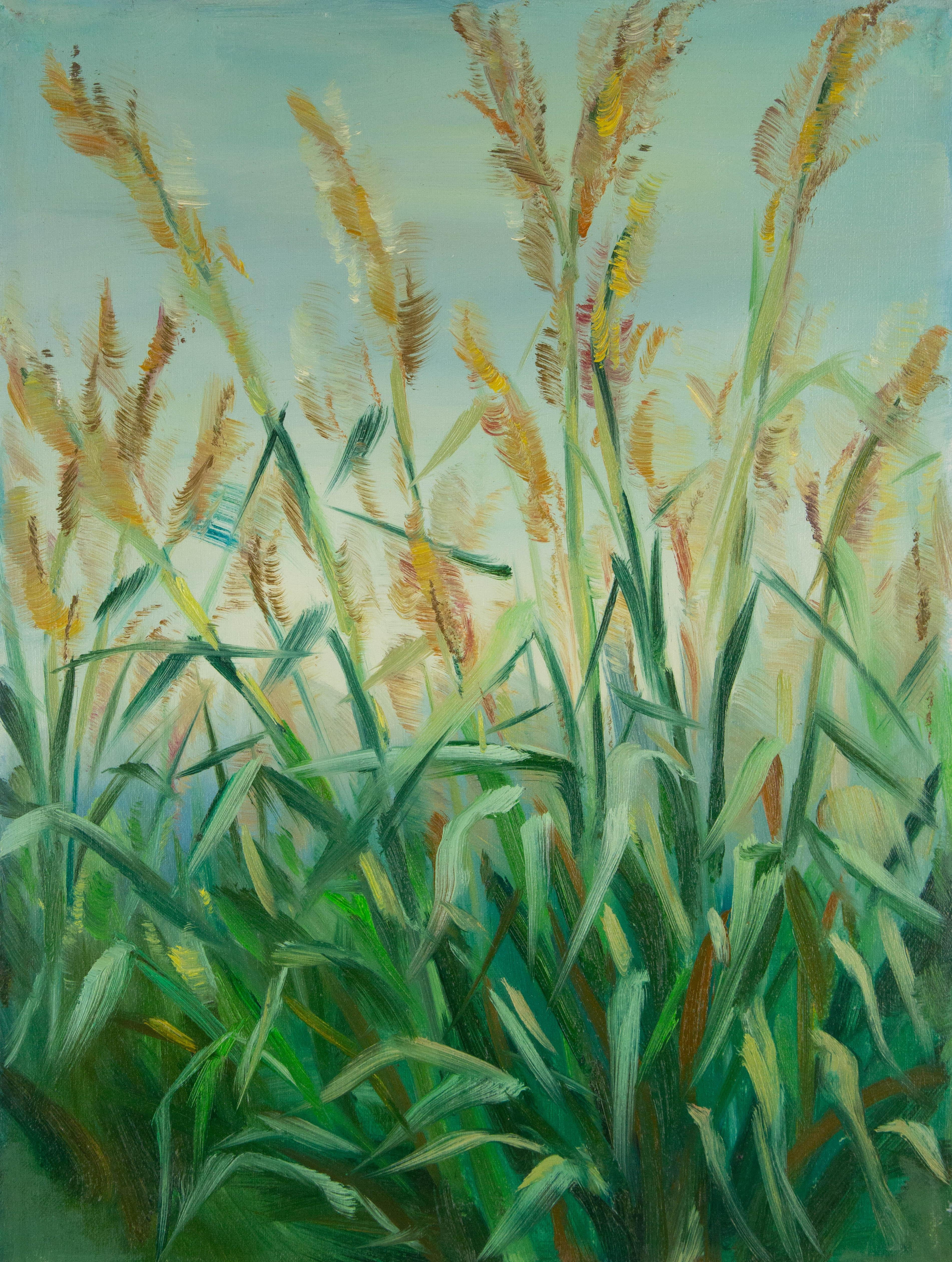 Yahong Teng Floral Original Ölgemälde auf Leinwand „Reed I“ „Reed I“