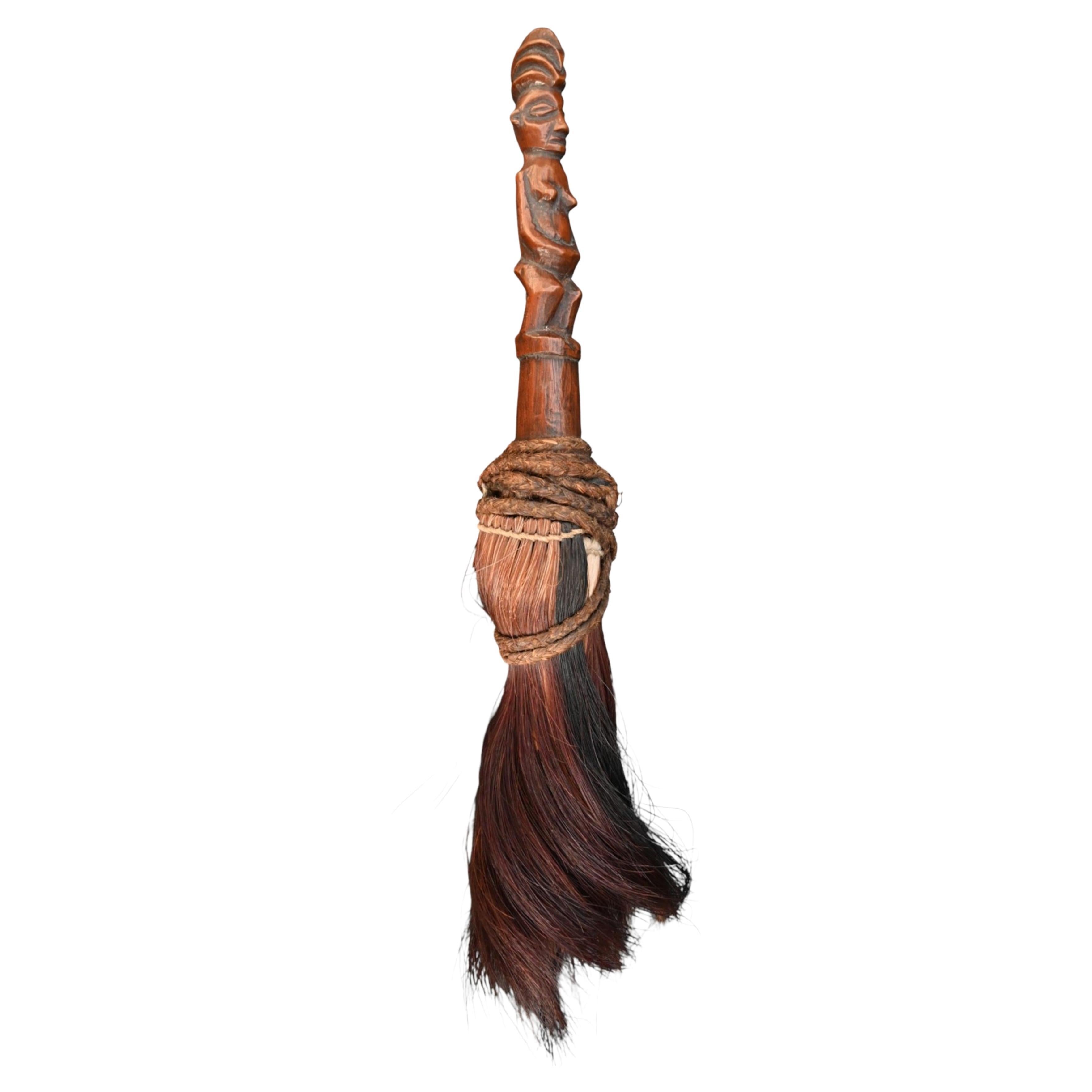 Yaka Fly Whisk With Female Figure – Early 20th Century, Drc (33 Cm)