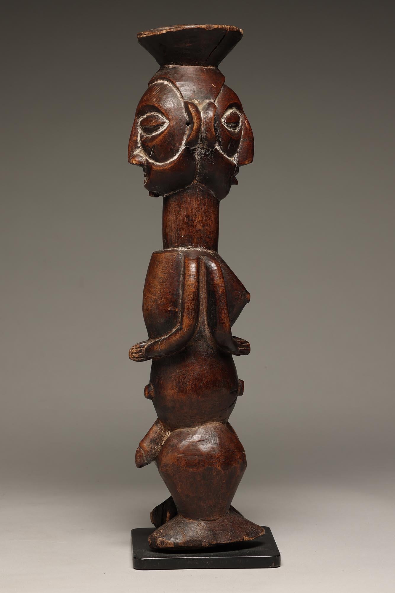 Tribal Yaka Standing Wood Janus Male/Female Divination Figure DRC Congo, Africa For Sale