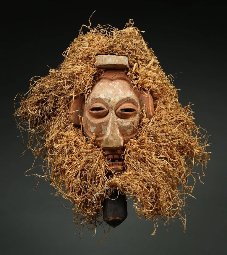 Yaka Tribal Initiation Mask with Raffia, Congo 'DRC', mid 20th Century, Africa For Sale 5