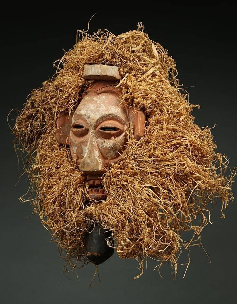 Yaka Tribal Initiation Mask with Raffia, Congo 'DRC', mid 20th Century, Africa In Good Condition For Sale In Point Richmond, CA