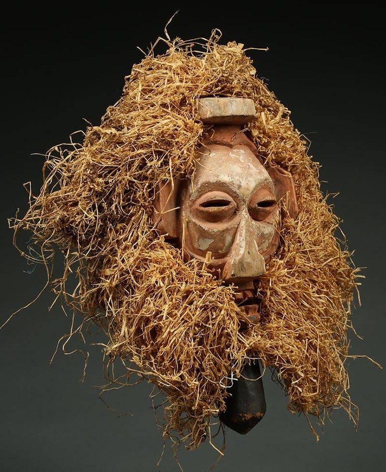 Yaka Tribal Initiation Mask with Raffia, Congo 'DRC', mid 20th Century, Africa For Sale 1
