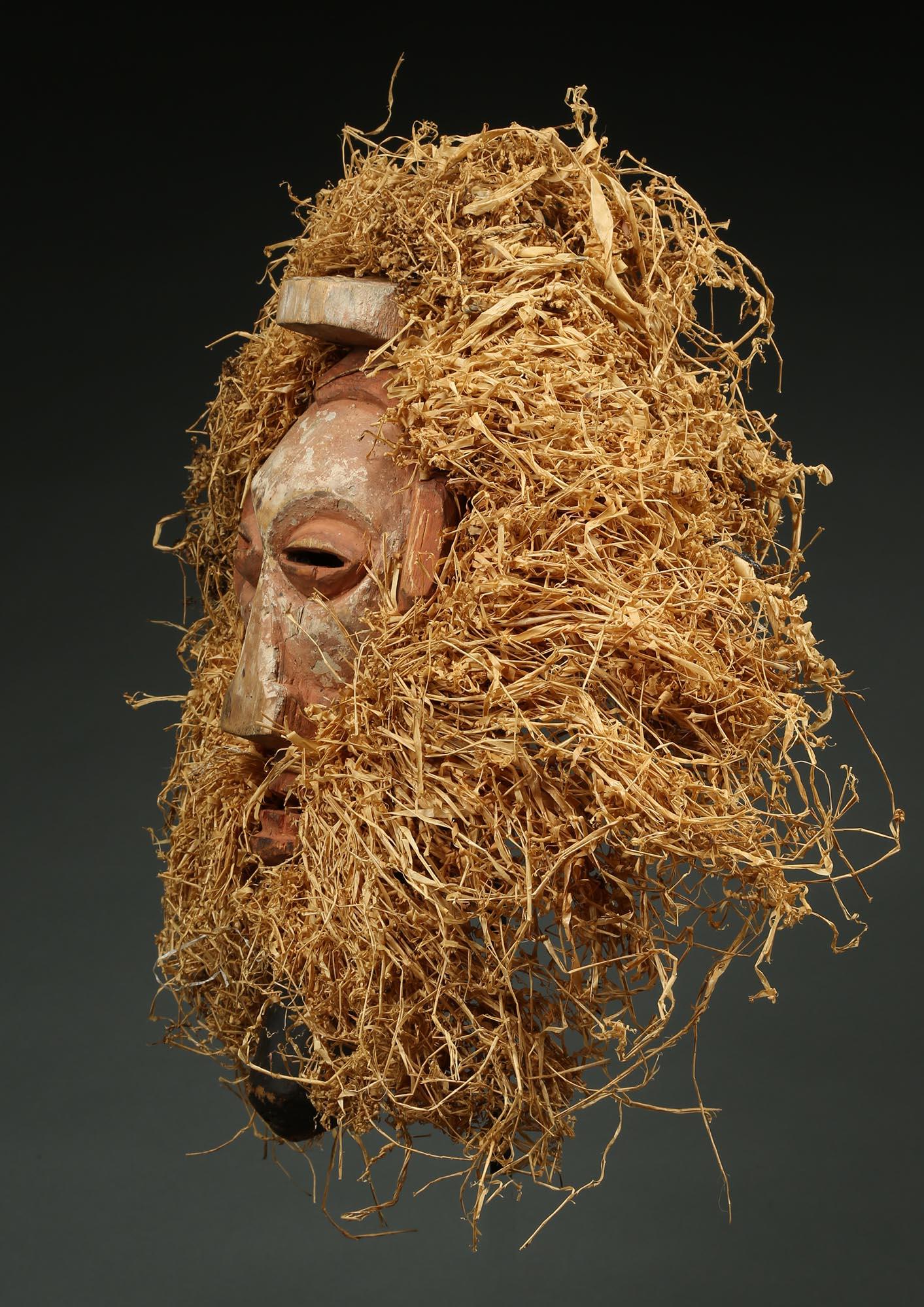 Congolese Yaka Tribal Initiation Mask with Raffia, Congo 'DRC', Early 20th Century, Africa For Sale