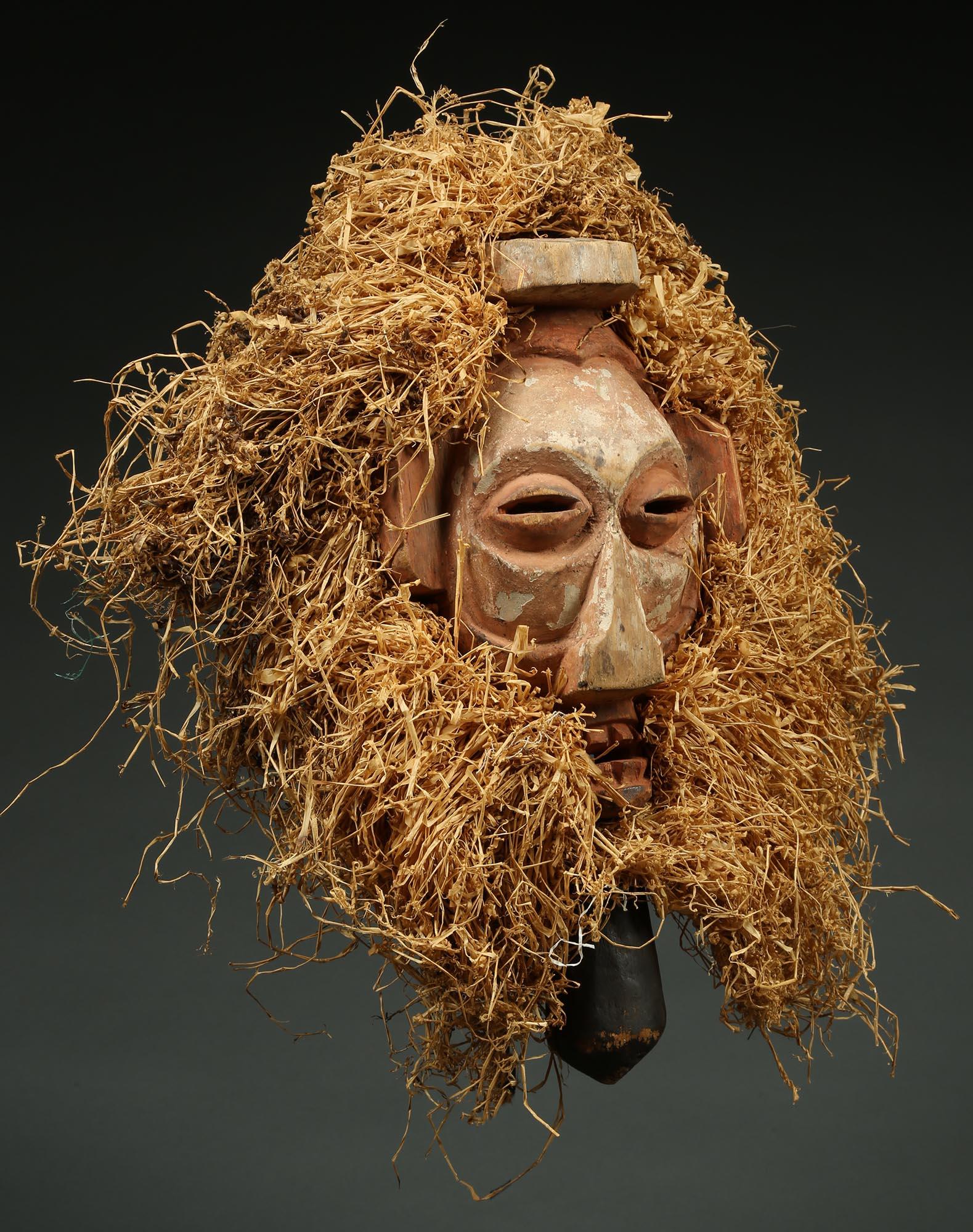 Yaka Tribal Initiation Mask with Raffia, Congo 'DRC', Early 20th Century, Africa In Good Condition For Sale In Santa Fe, NM