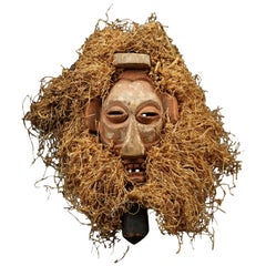 Yaka Tribal Initiation Mask with Raffia, Congo 'DRC', Early 20th Century, Africa