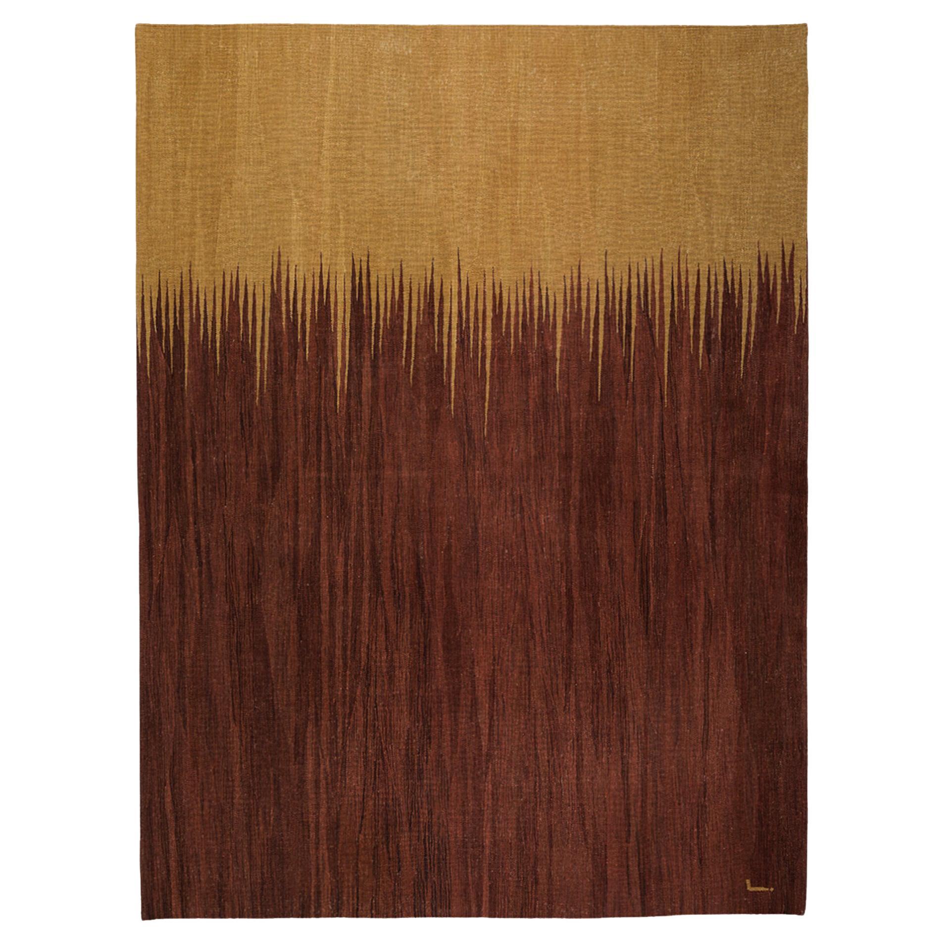 Yakamoz No 1 Contemporary Modern Kilim Rug, Wool Handwoven Maroon in Stock