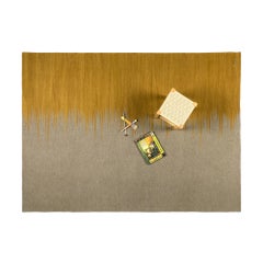 Yakamoz No 2 Contemporary Modern Kilim Rug, Wool Handwoven Mustard-Earthy Gray