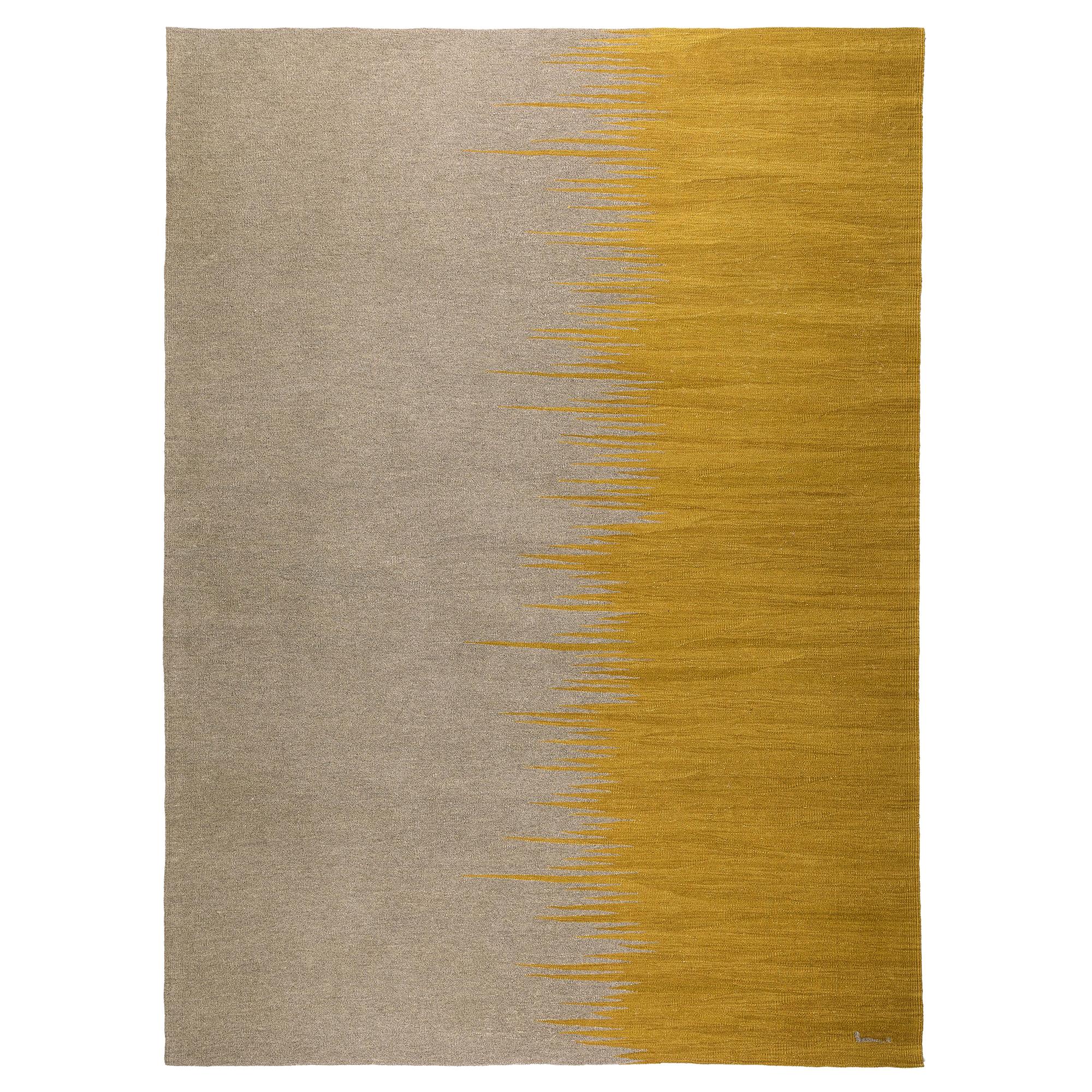 Handwoven Wool Contemporary Kilim Rug Yakamoz No 2 Mustard and Earthy Gray For Sale