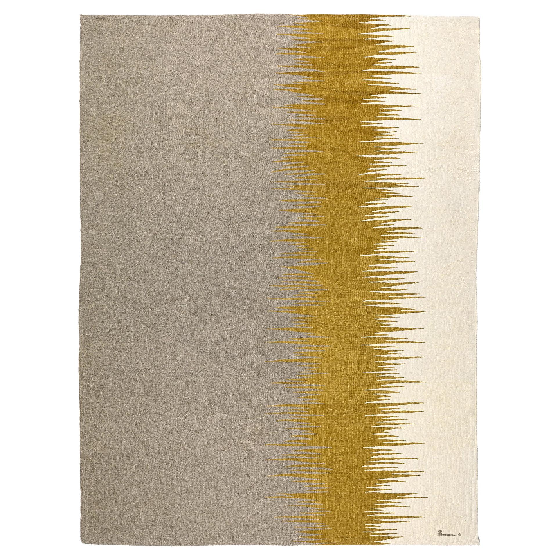 Yakamoz No 3 Contemporary Kilim Rug Wool Handwoven Earthy Gray and Mustard (tapis Kilim contemporain en laine tissé à la main)