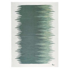 Yakamoz No 4 Tappeto Kilim moderno e contemporaneo, in lana intrecciata a mano, verde e bianco dune