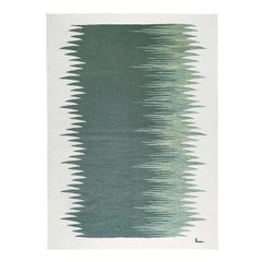 Tapis Kilim moderne contemporain Yakamoz No 4, en laine tissée à la main, vert et blanc dune