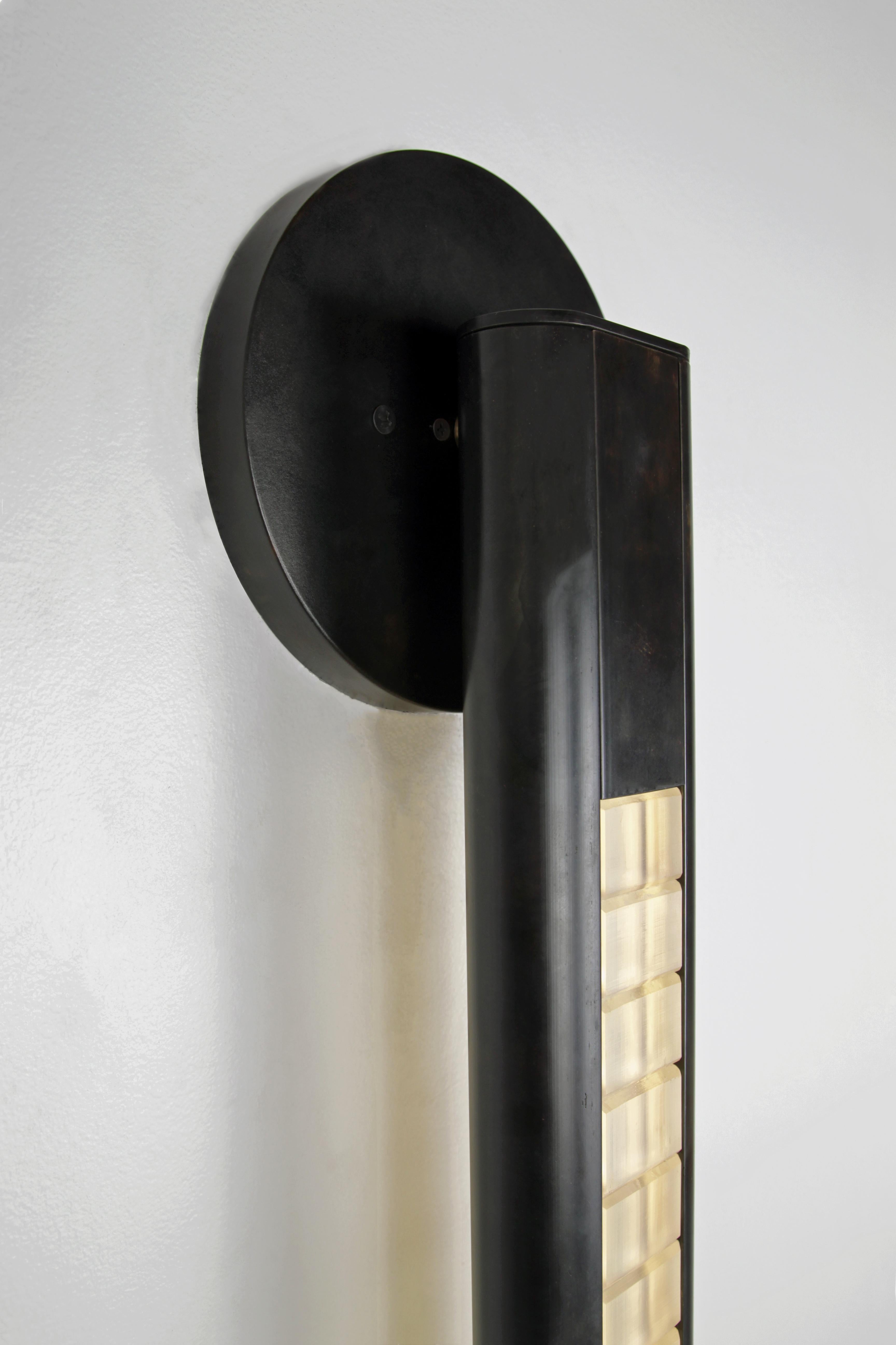 Blackened Yakata Linear Wall Sconce, Line Light in Aged Brass Finish