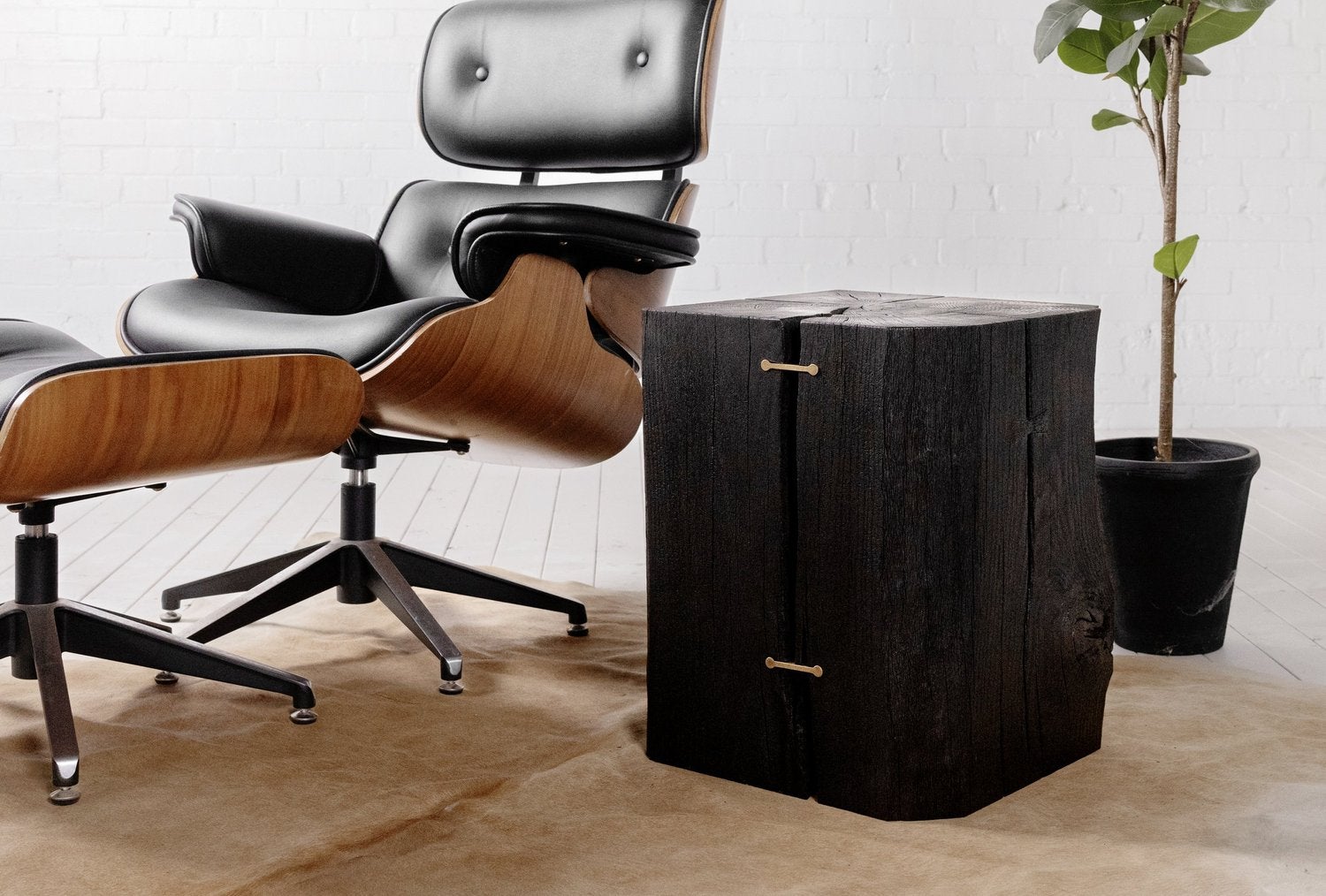 The Yakisugi Block is a piece designed to offer both beauty and versatility.  It’s meant to be the perfect accent piece, and can be used as a side table, stool, or accent piece as needed.

The Yakisugi technique, loosely translated as, “charred