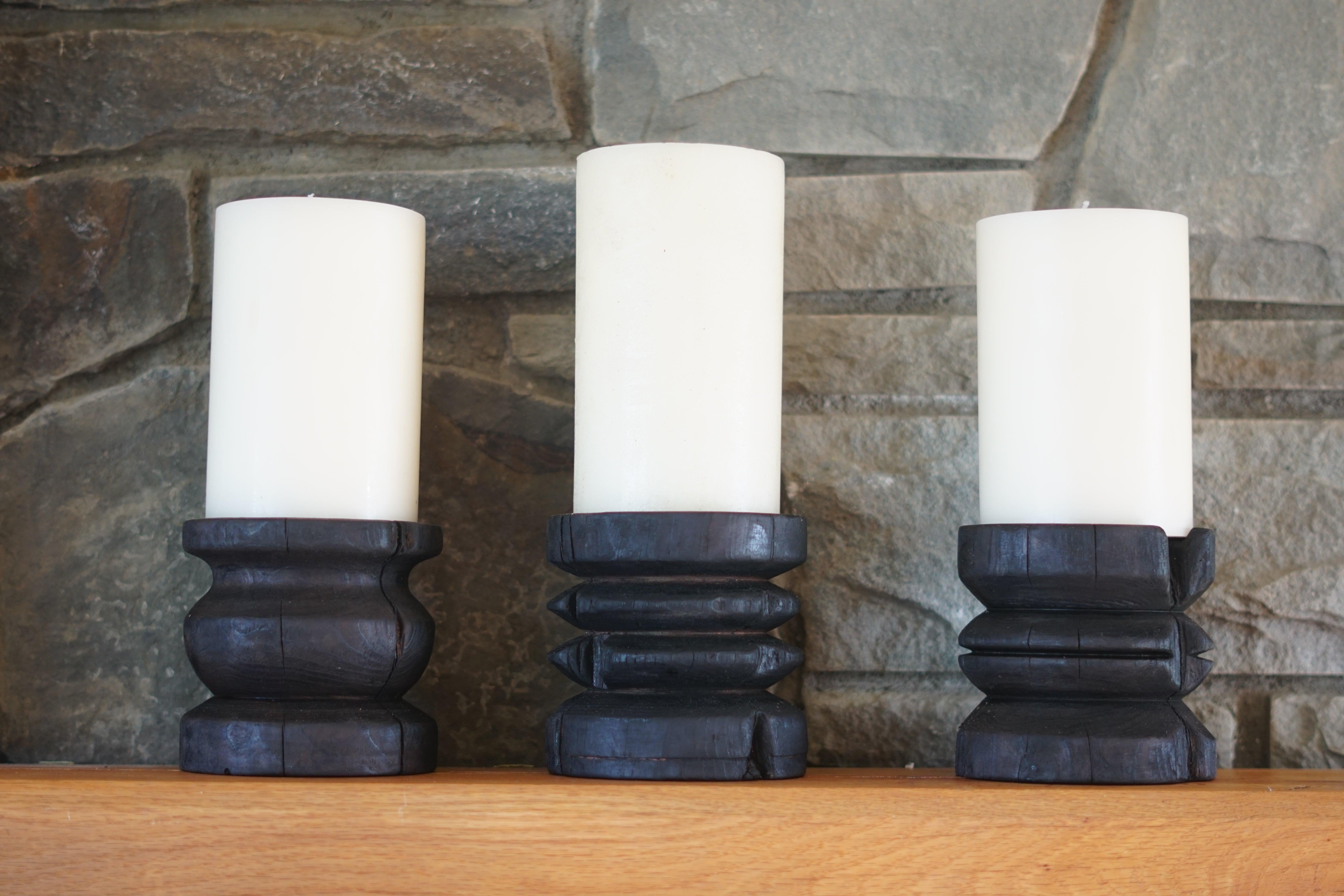 Yakisugi Cedar Wide Black Pillar-Kerzenhalter von Seven Cedars Co. im Zustand „Hervorragend“ im Angebot in Staatsburg, NY