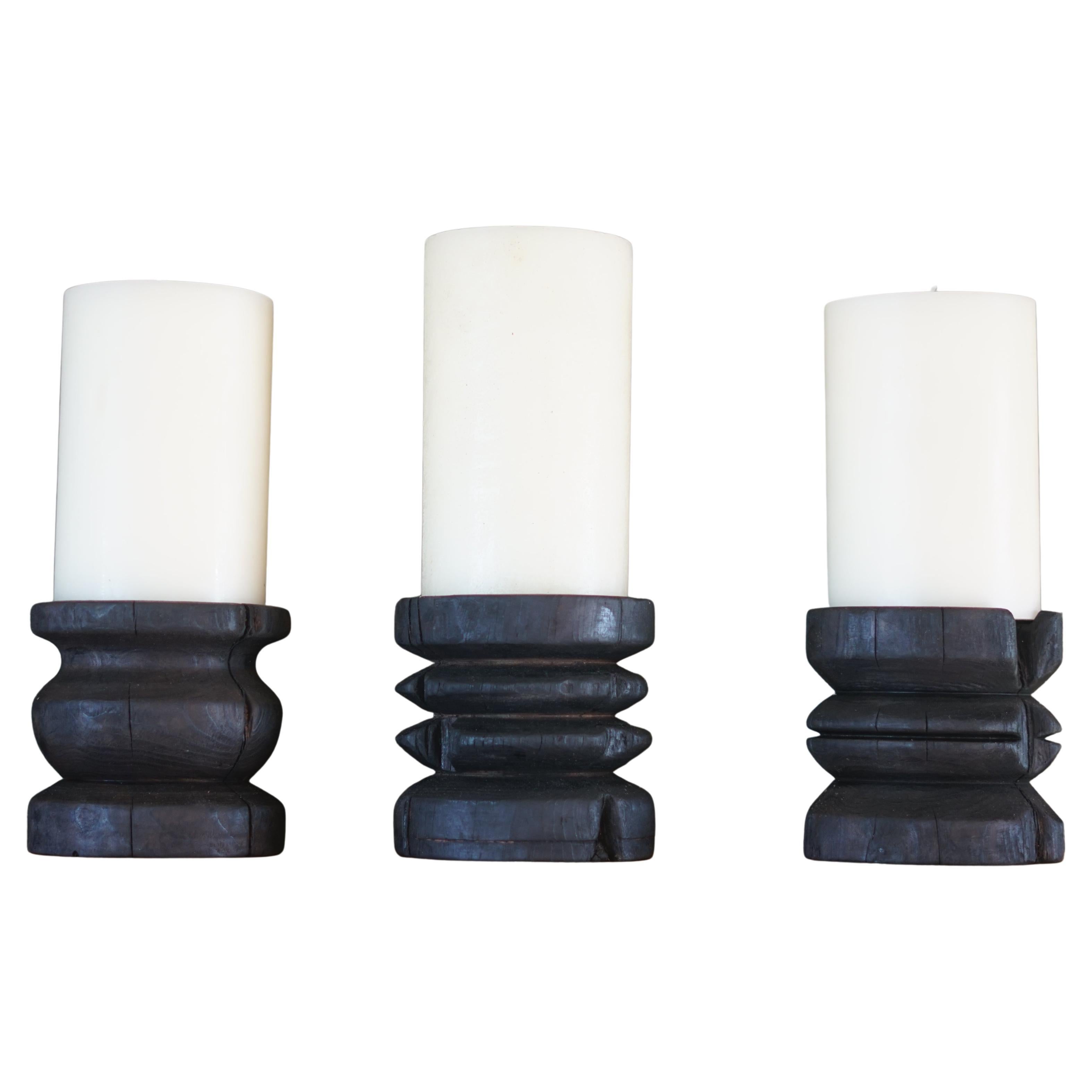 Yakisugi Cedar Wide Black Pillar-Kerzenhalter von Seven Cedars Co. im Angebot