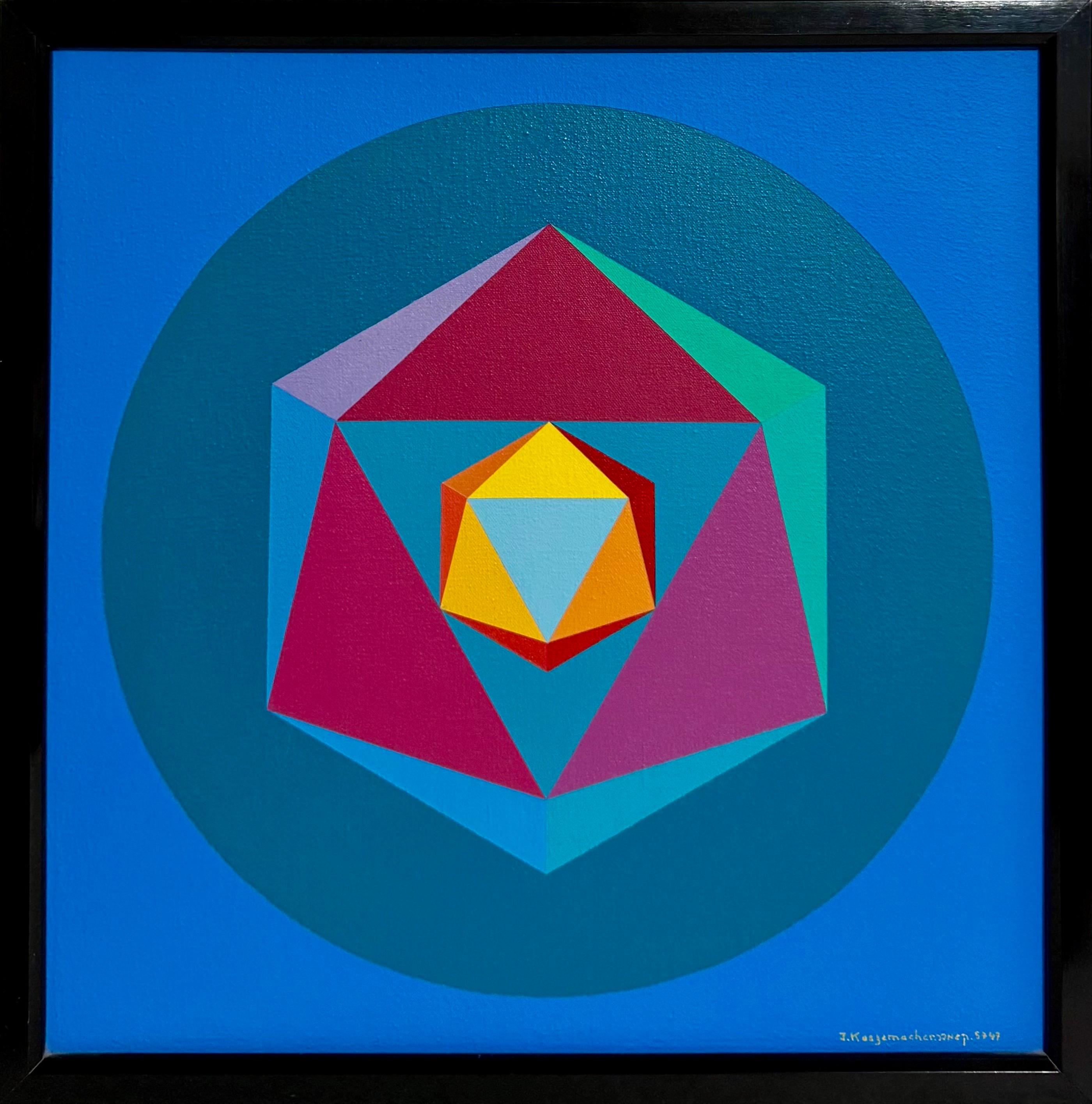 Abstract Painting Yakov Kaszemacher - Op Art israélien Kabbala Mandala Peinture à l'huile abstraite Judaica Jacob Kaszemacher