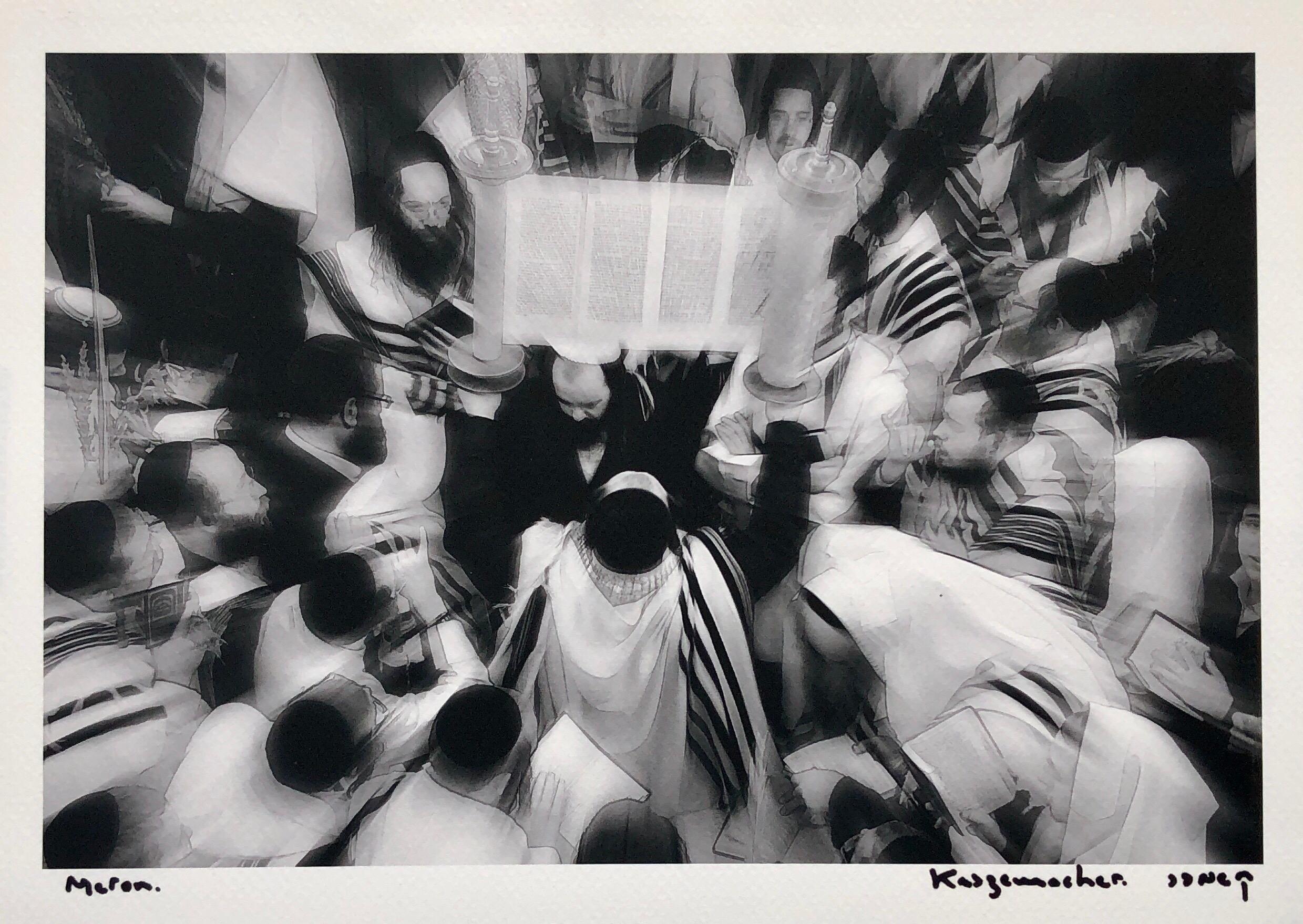Yakov Kaszemacher Black and White Photograph - Israeli Jewish Prayer Tallit Photogram Op Art Kabbala Photograph Judaica Photo