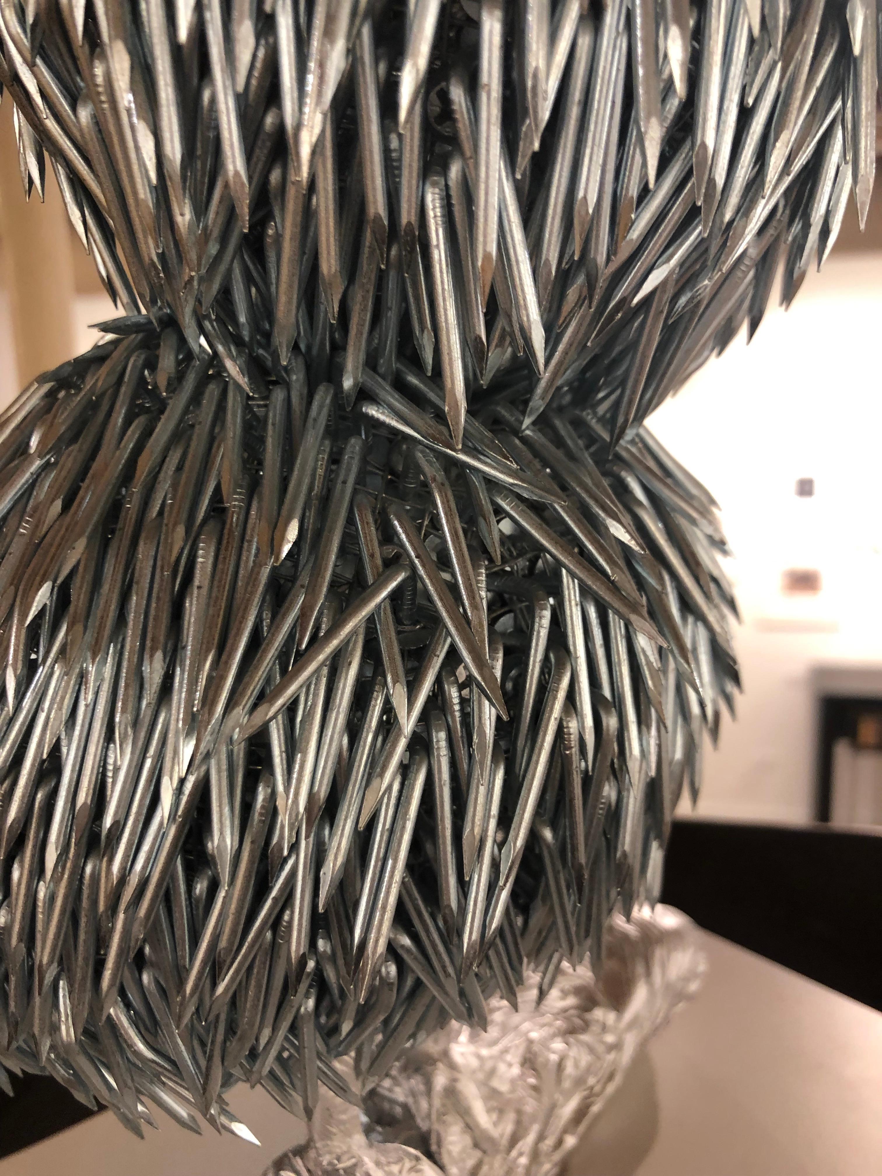 Yaku, Owl Like Sculpture Created from Galvanized Construction Nails 5