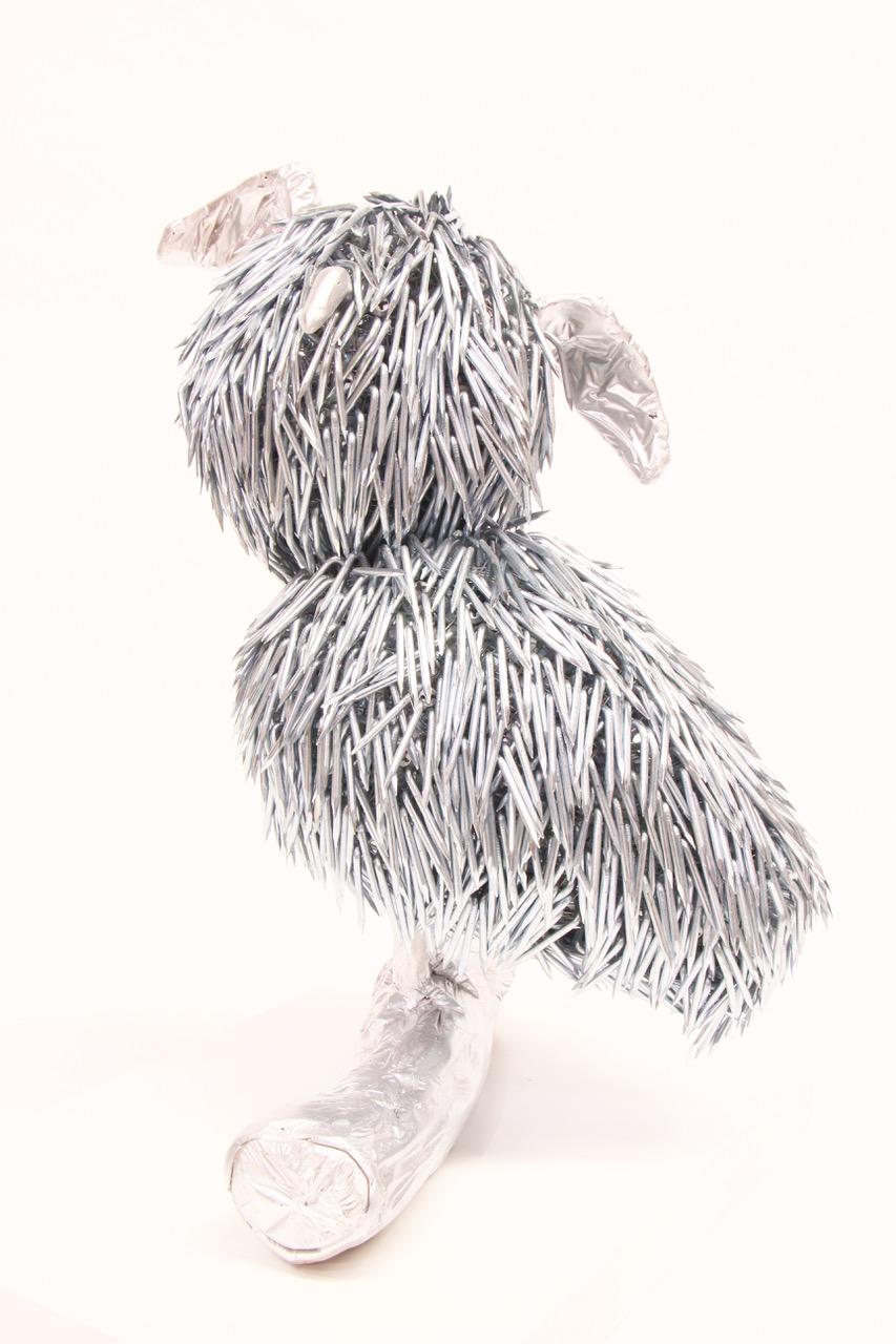 Modern Yaku, Owl Like Sculpture Created from Galvanized Construction Nails