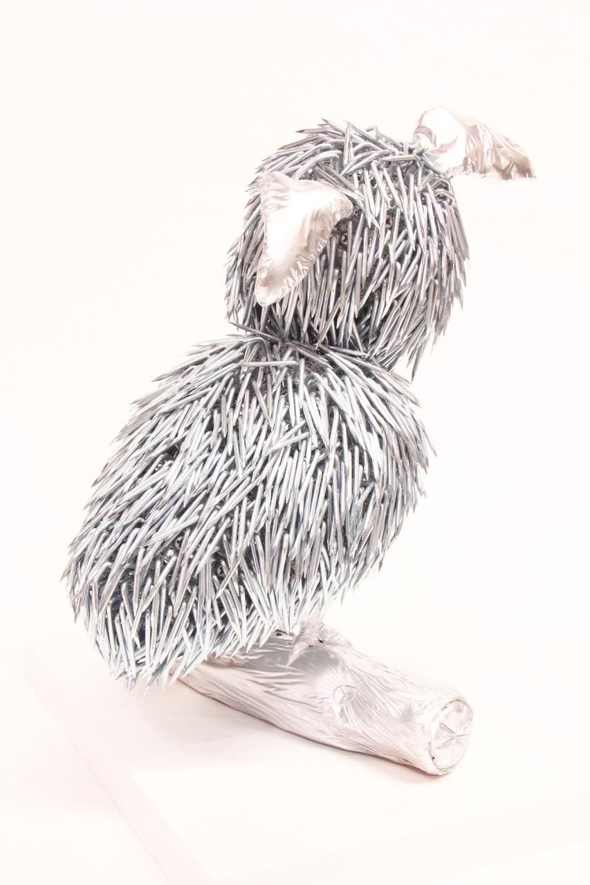 Yaku, Owl Like Sculpture Created from Galvanized Construction Nails In New Condition In Chicago, IL