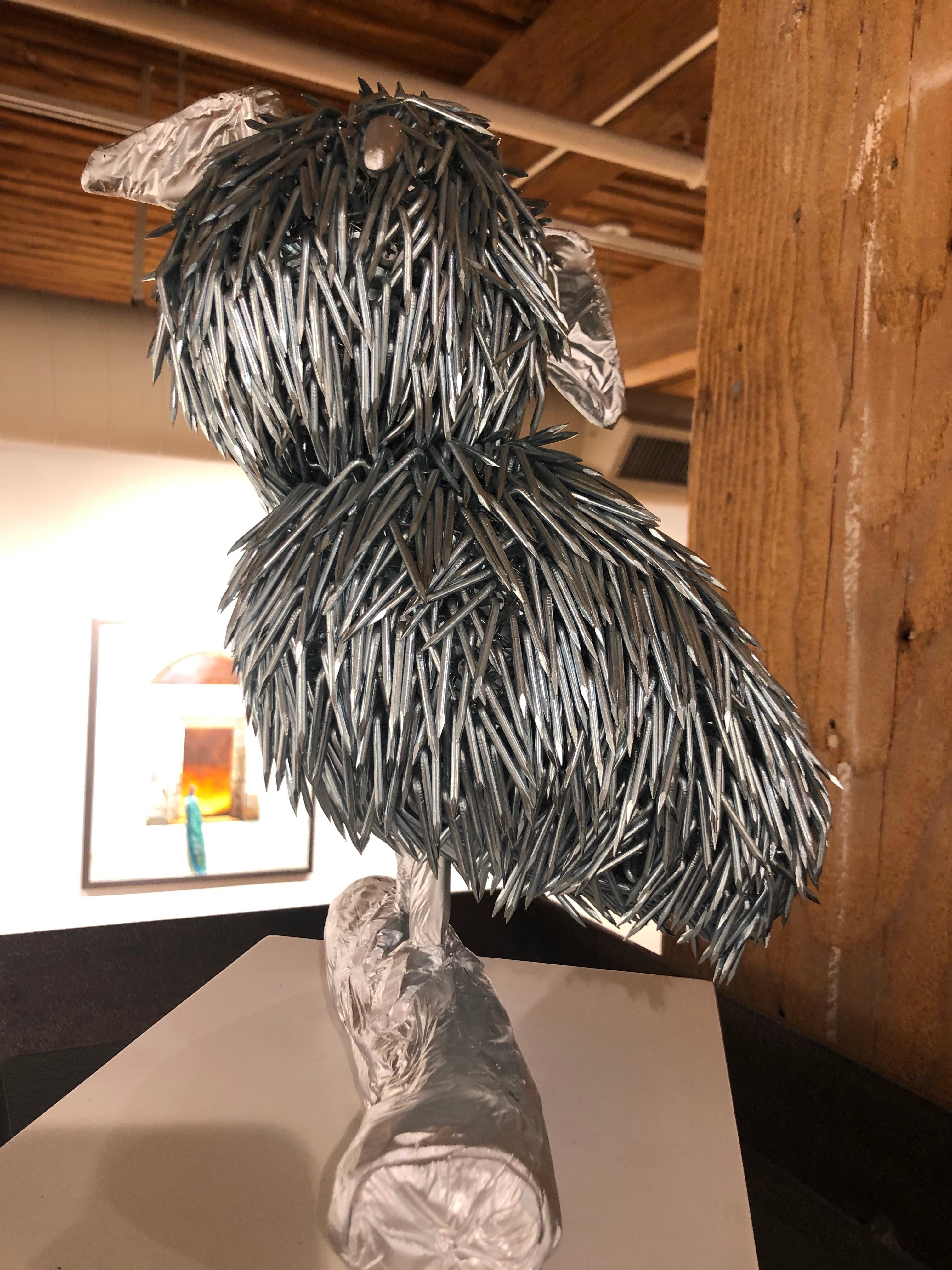 Yaku, Owl Like Sculpture Created from Galvanized Construction Nails 1