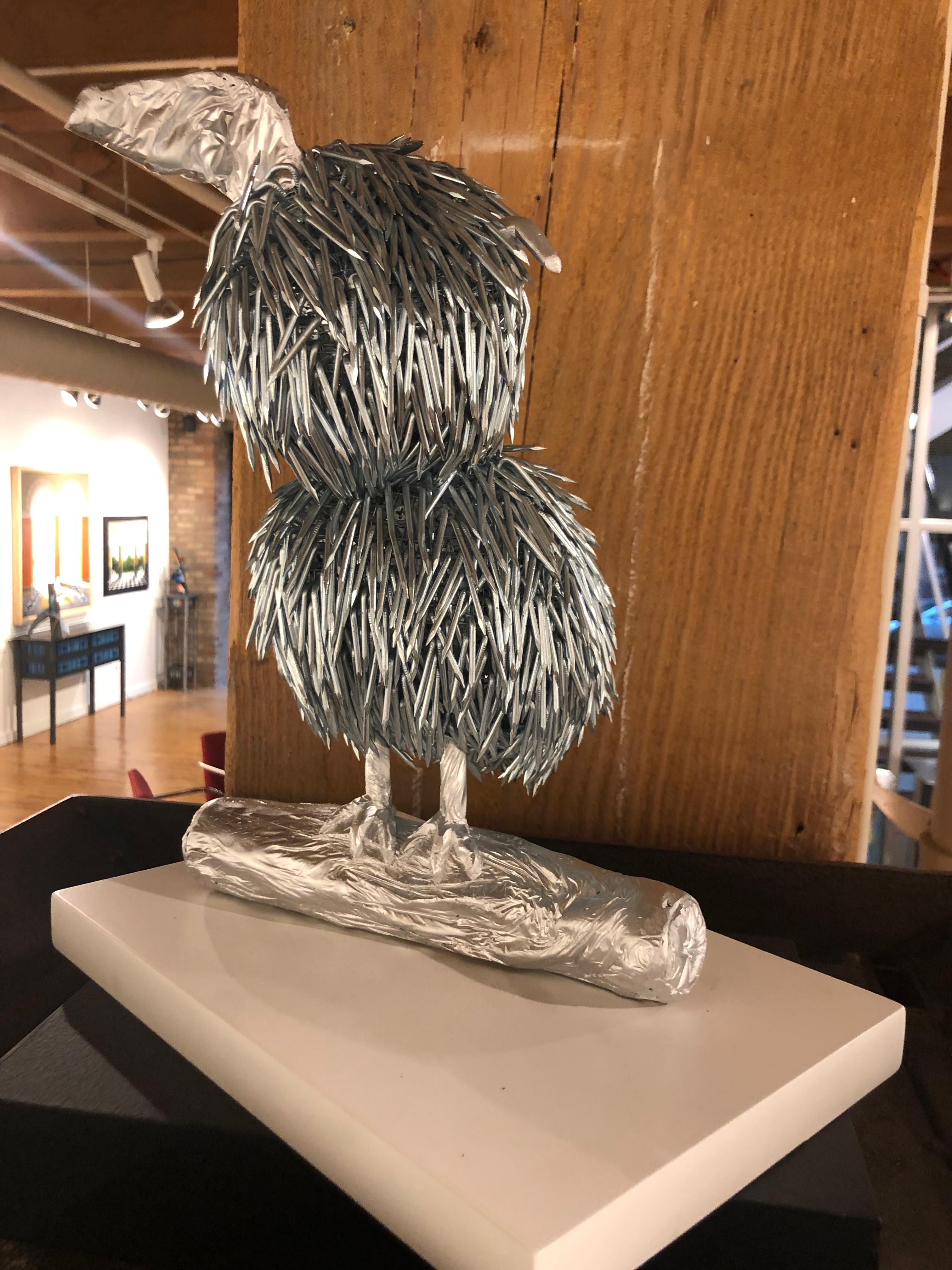 Yaku, Owl Like Sculpture Created from Galvanized Construction Nails 2