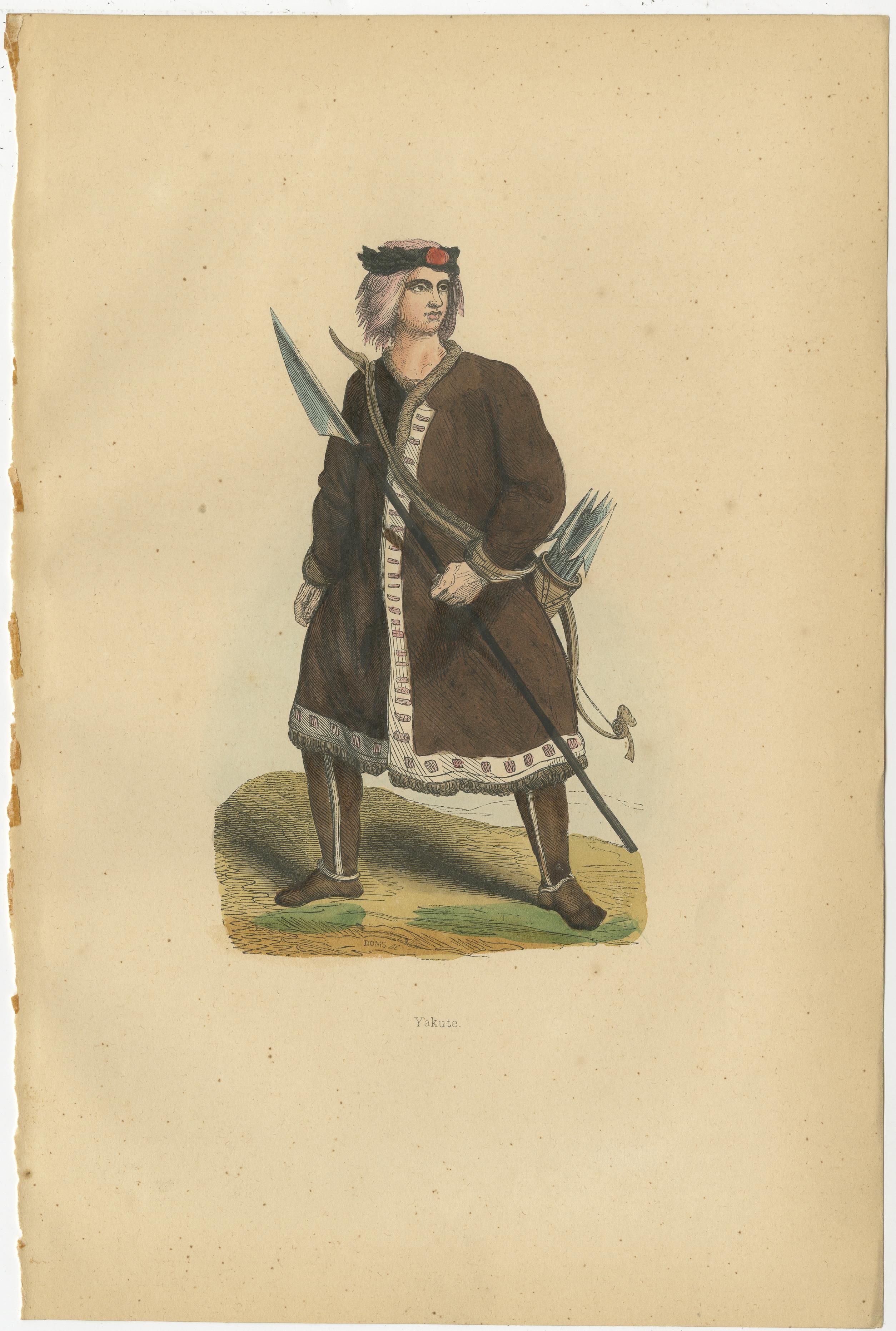 Yakutische Menschen in traditioneller Kleidung, 1844 Handkolorierte Lithographien

Diese handkolorierten Lithografien aus dem Jahr 1844 zeigen Personen aus der Gemeinschaft der Jakuten und sind Teil der umfangreichen Serie 