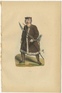 Yakut People in Traditional Attire, 1844 Handcolored Lithographs