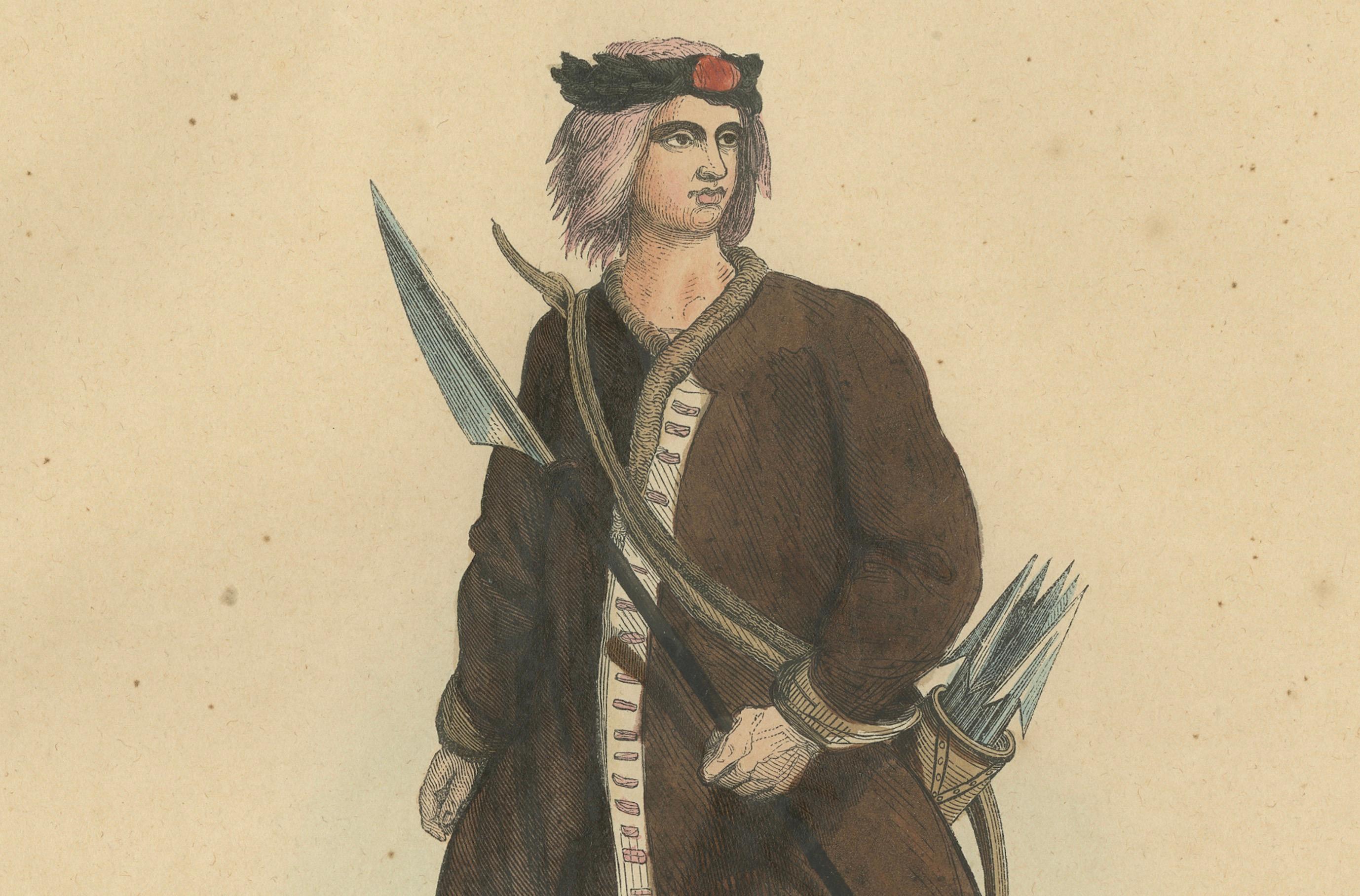 Yakutische Menschen in traditioneller Kleidung, 1844 Handkolorierte Lithographien (Papier) im Angebot