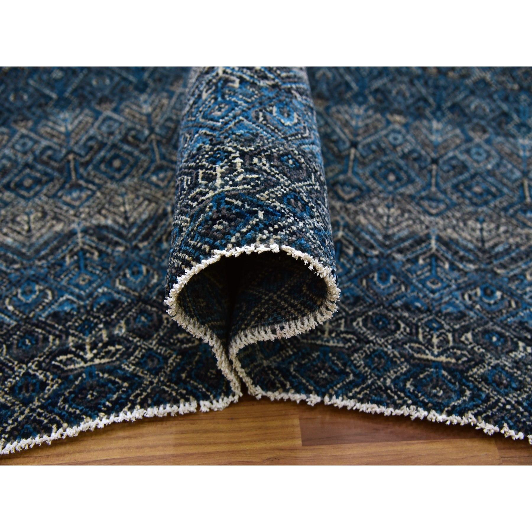 Noué à la main Tapis carré Kohinoor Herat bleu Yale noué à la main à motif géométrique 100 % laine en vente