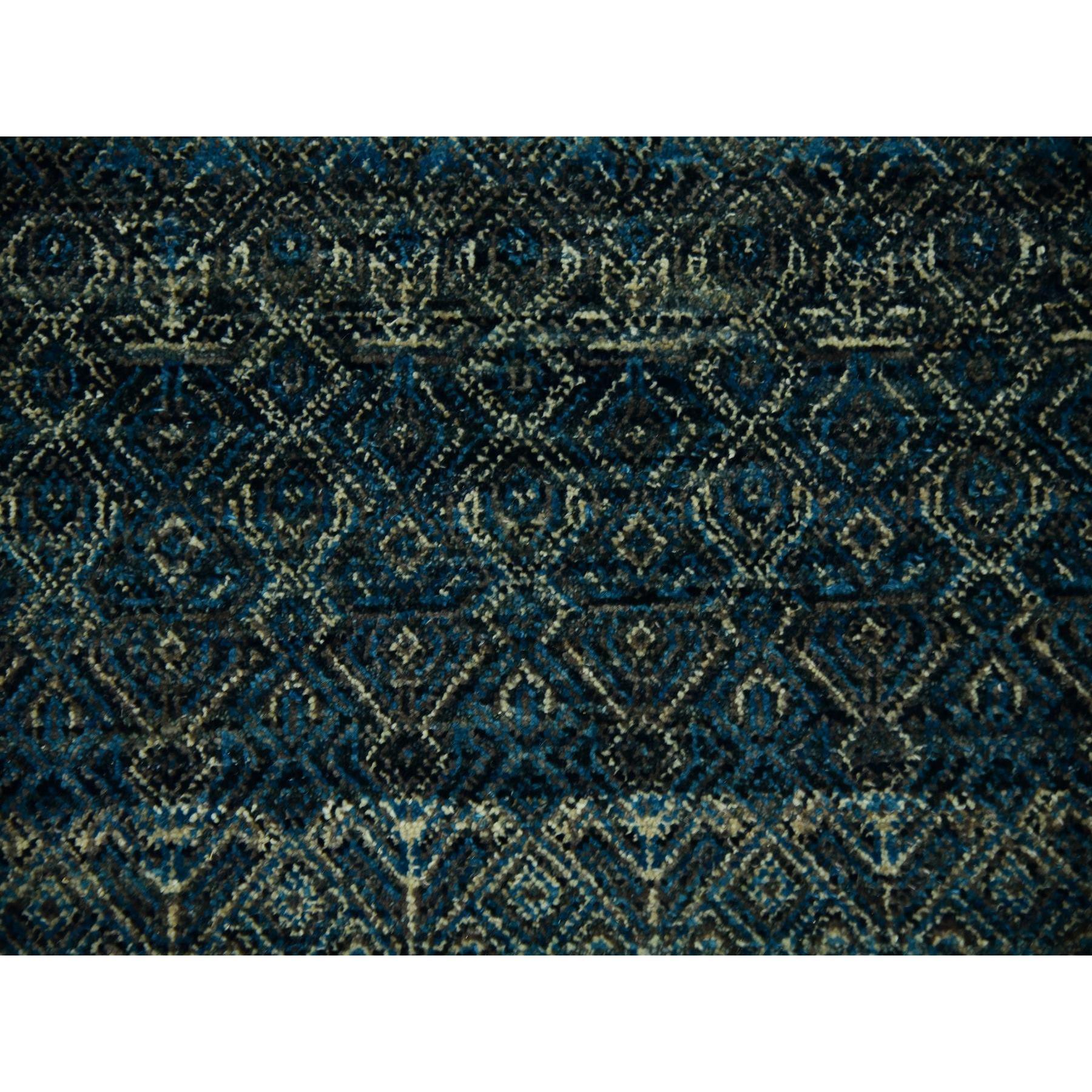 Laine Tapis carré Kohinoor Herat bleu Yale noué à la main à motif géométrique 100 % laine en vente