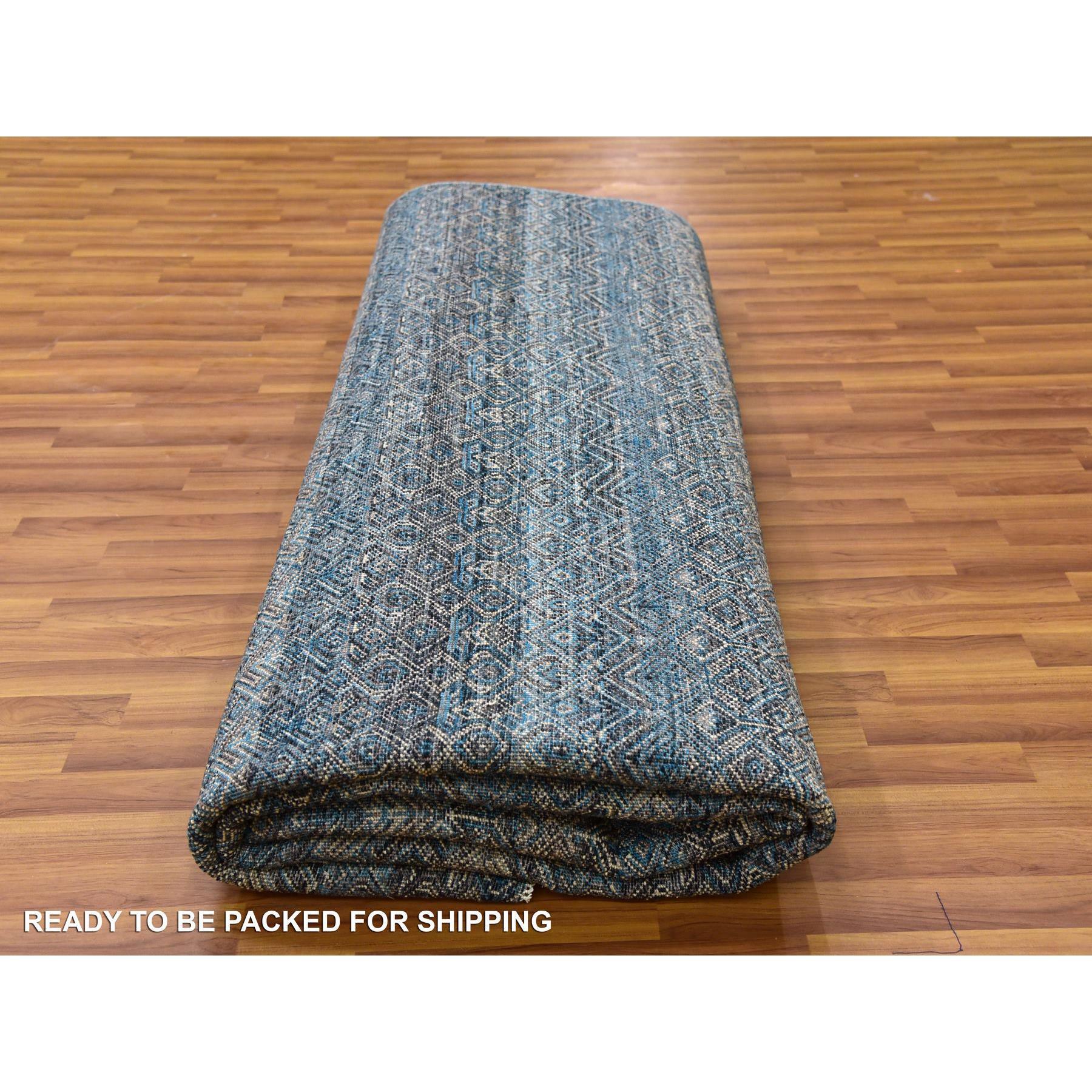 Tapis carré Kohinoor Herat bleu Yale noué à la main à motif géométrique 100 % laine en vente 1