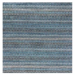 Tapis carré Kohinoor Herat bleu Yale noué à la main à motif géométrique 100 % laine