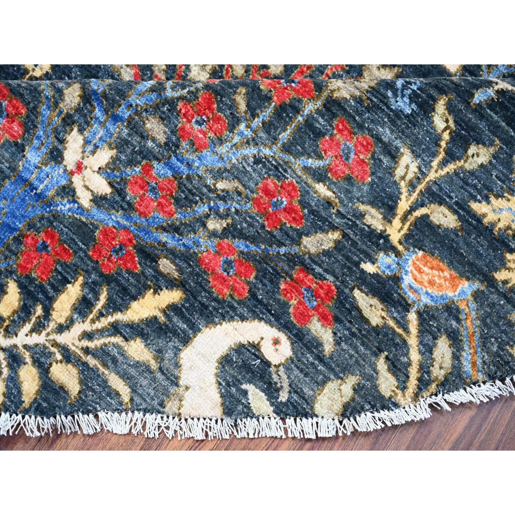 Yale Blauer handgeknüpfter, runder, afghanischer Peshawar- orientalischer Teppich aus weicher Wolle 9'5