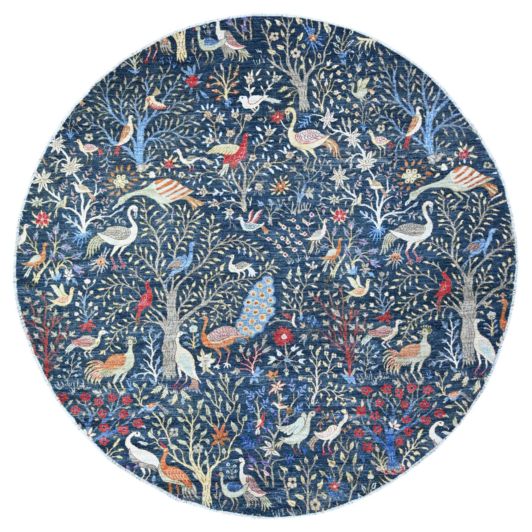 Tappeto orientale rotondo Peshawar di lana morbida Yale Blue annodato a mano 9'5" x 9'6"
