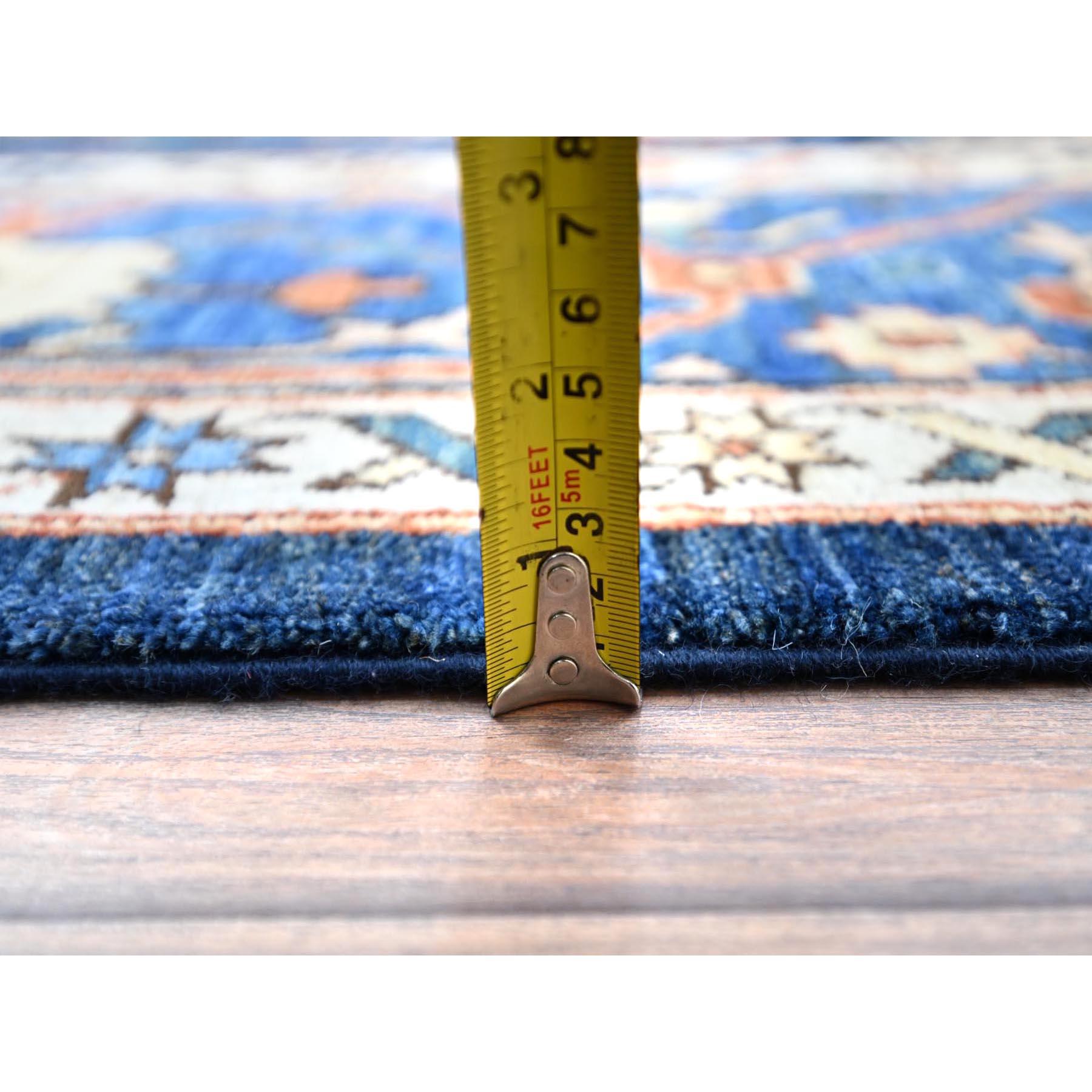 Yale Blue Hand Knotted Wool Afghan Peshawar Serapi Heriz Oriental Rug 9'2