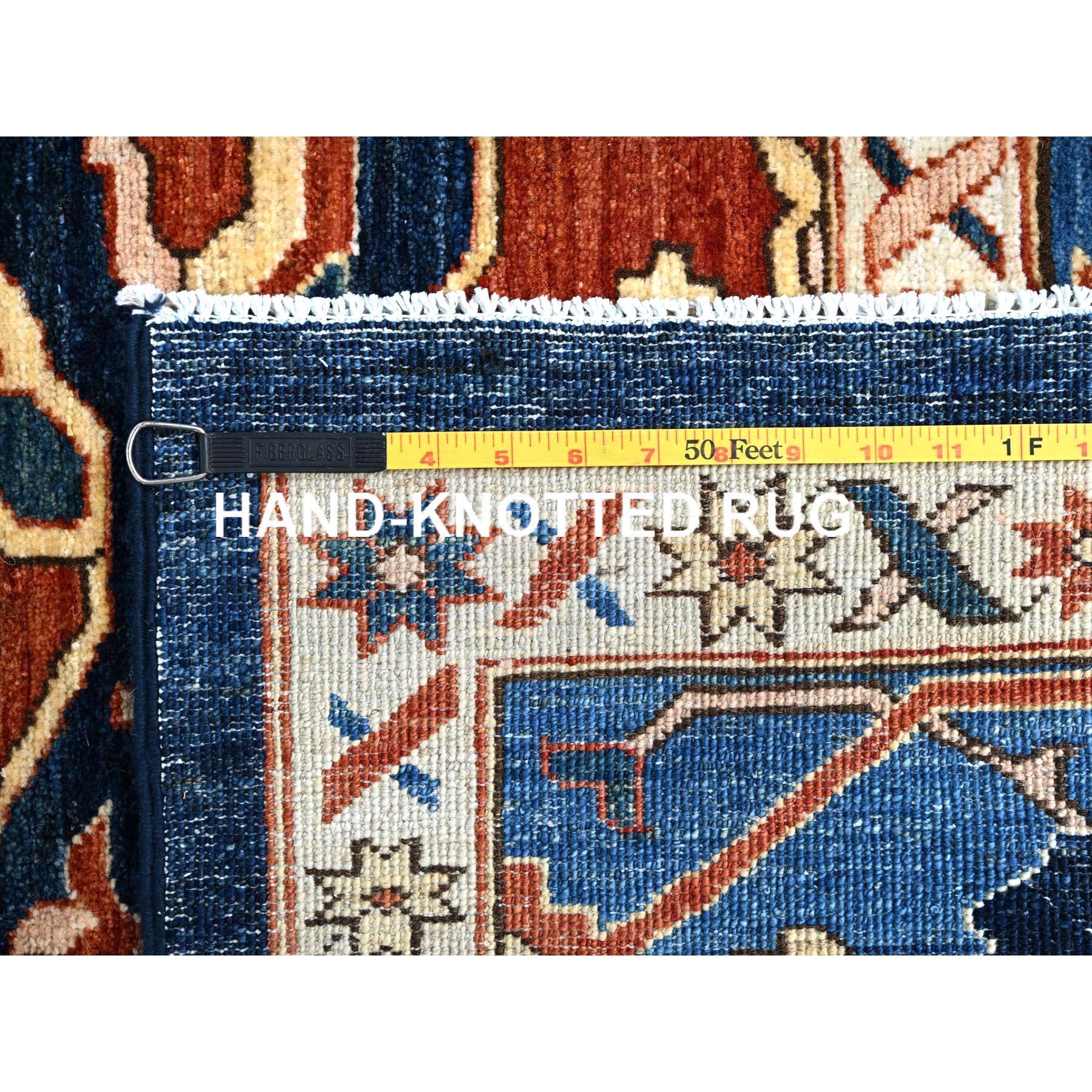 Yale Blue Hand Knotted Wool Afghan Peshawar Serapi Heriz Oriental Rug 9'2