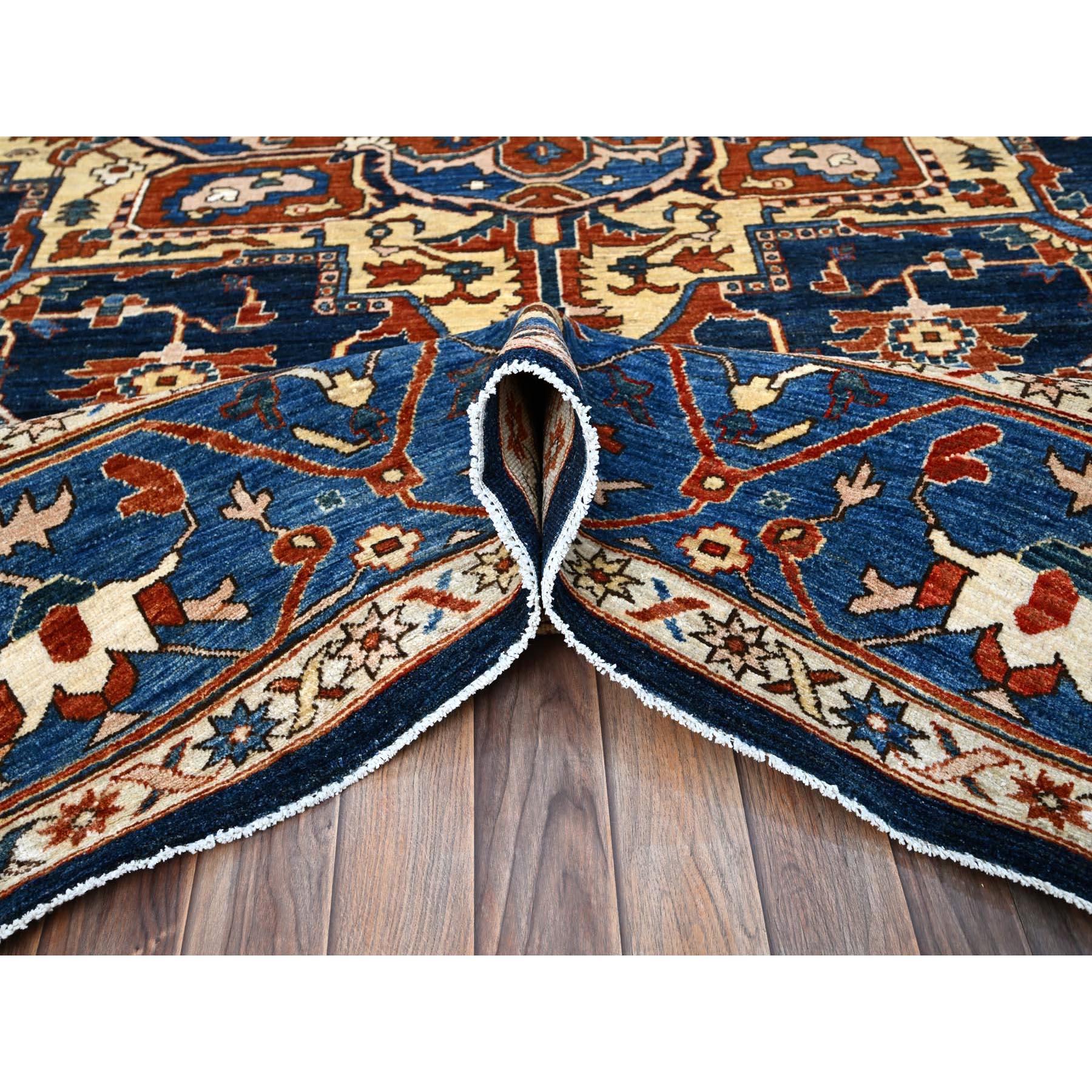 Yale Blue Hand Knotted Wool Afghan Peshawar Serapi Heriz Oriental Rug 9'2