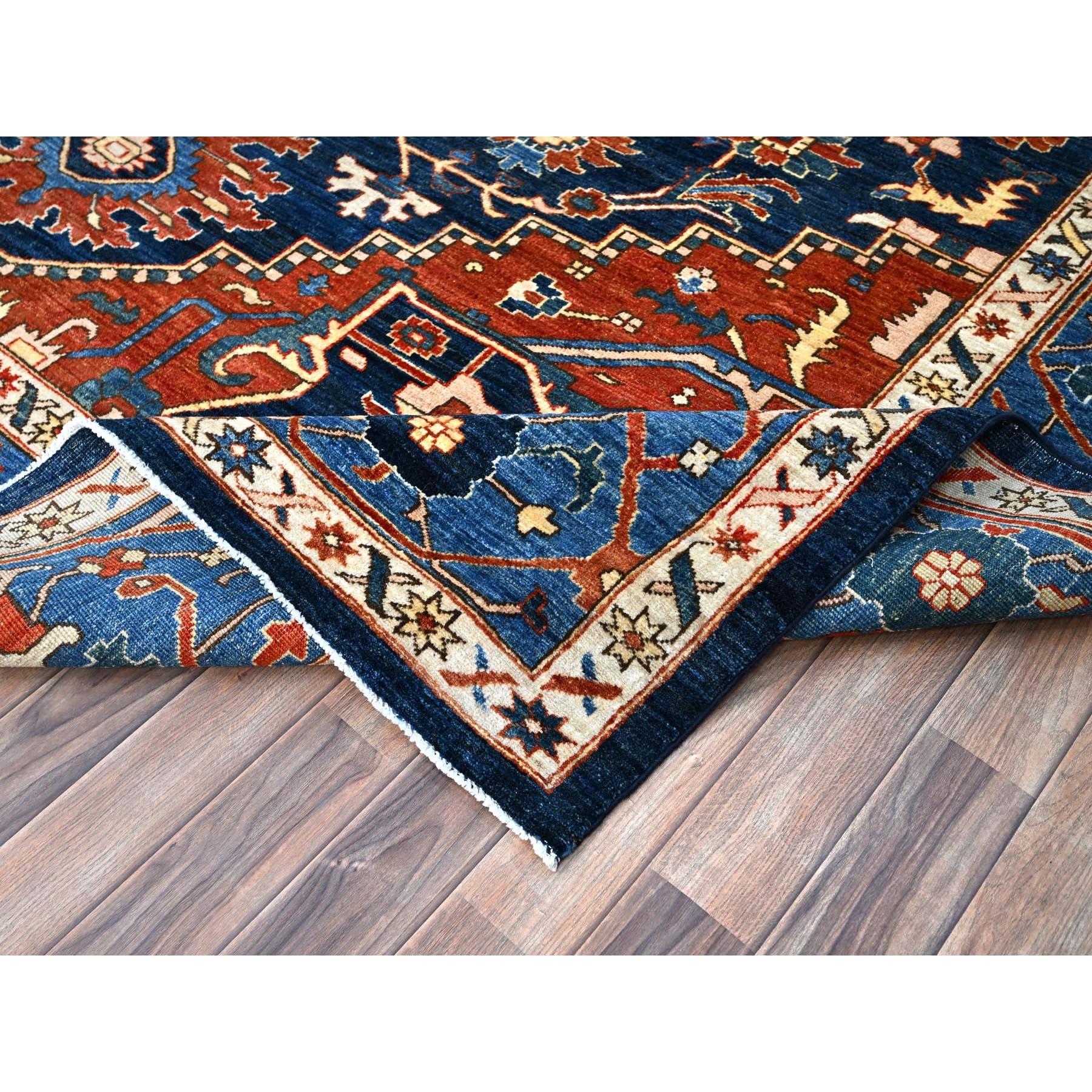Contemporary Yale Blue Hand Knotted Wool Afghan Peshawar Serapi Heriz Oriental Rug 9'2