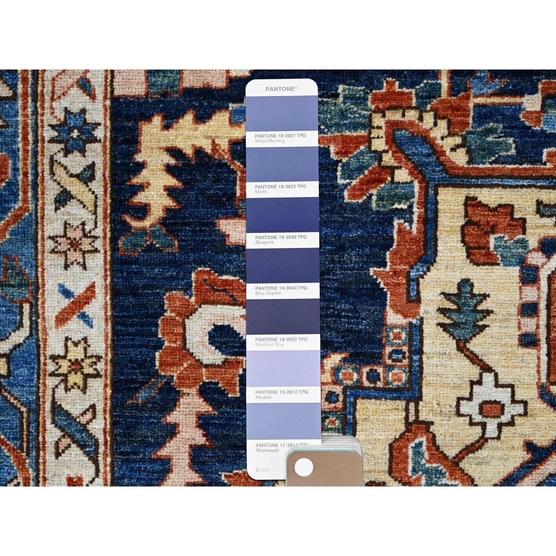 Yale Blue Hand Knotted Wool Afghan Peshawar Serapi Heriz Oriental Rug 9'2