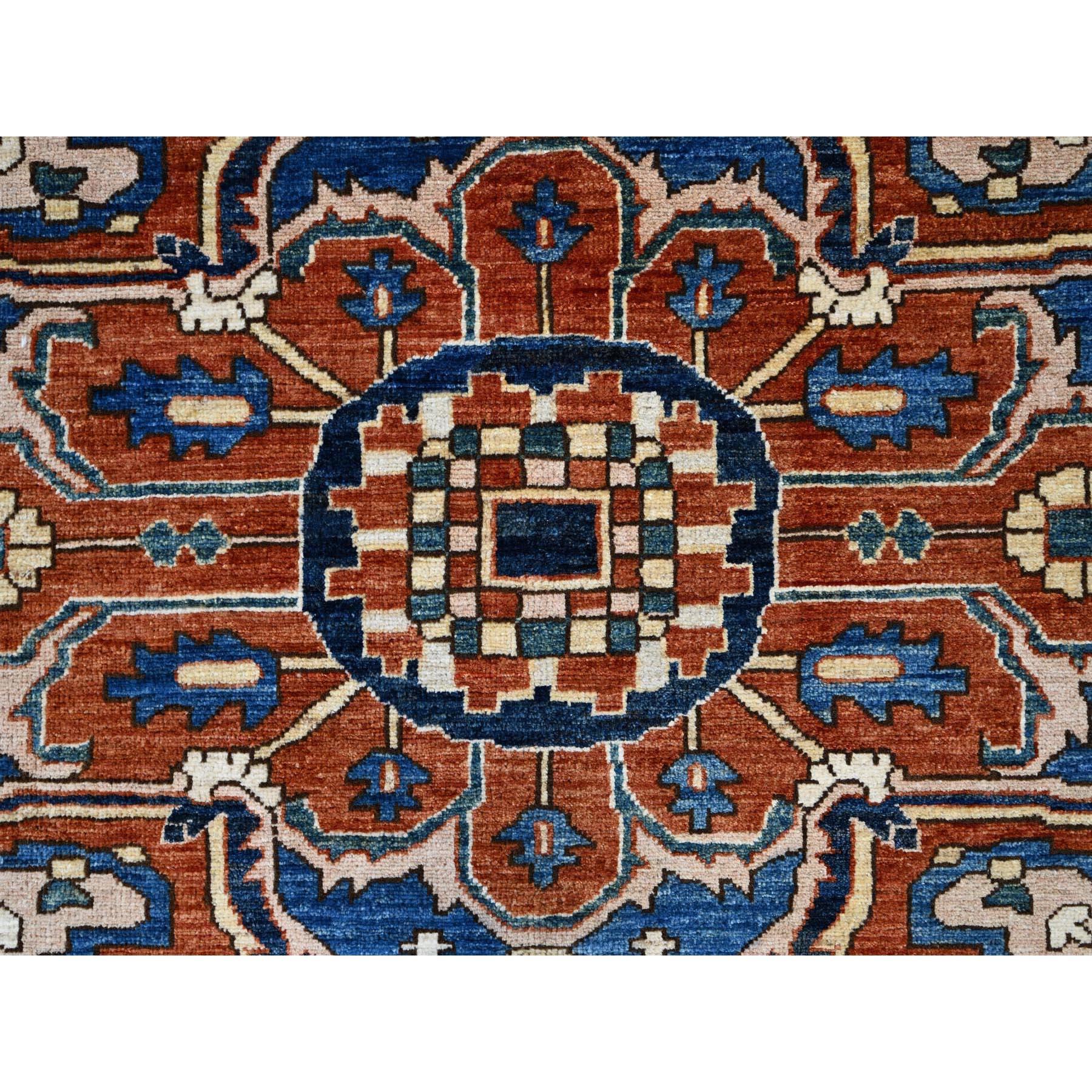 Yale Blue Hand Knotted Wool Afghan Peshawar Serapi Heriz Oriental Rug 9'2