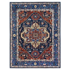 Yale Blue Hand Knotted Wool Afghan Peshawar Serapi Heriz Oriental Rug 9'2"x11'8"