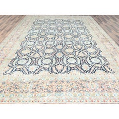 Tapis XL « Yale Blue Vintage Zoroastrian Karman » en pure laine, noué à la main, à usure uniforme